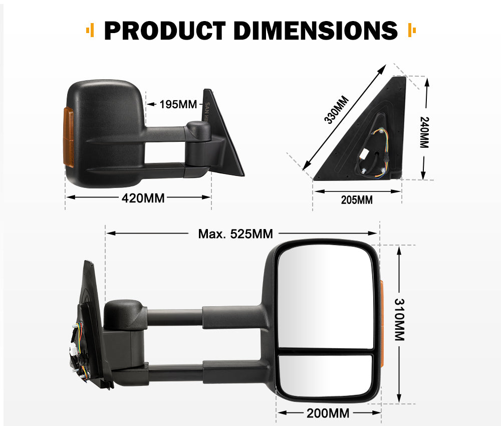 San Hima Pair Extendable Towing Mirrors Gen1 For Mitsubishi Pajero 2001-2015