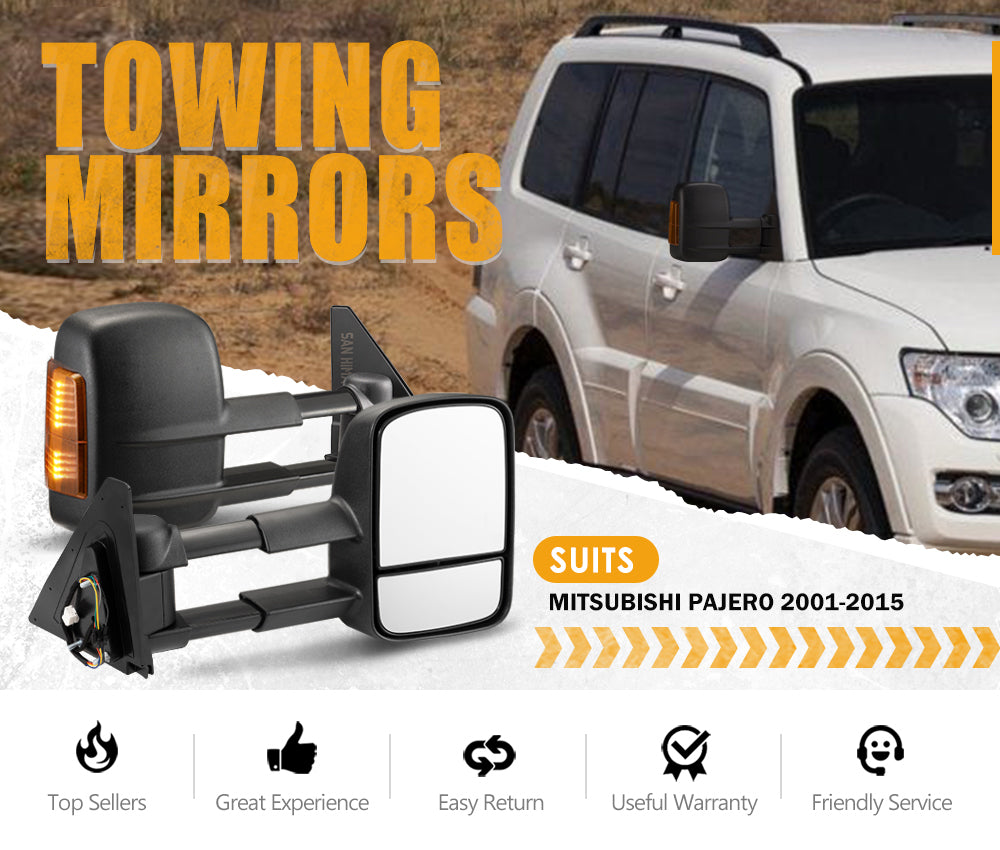 San Hima Pair Extendable Towing Mirrors Gen1 For Mitsubishi Pajero 2001-2015