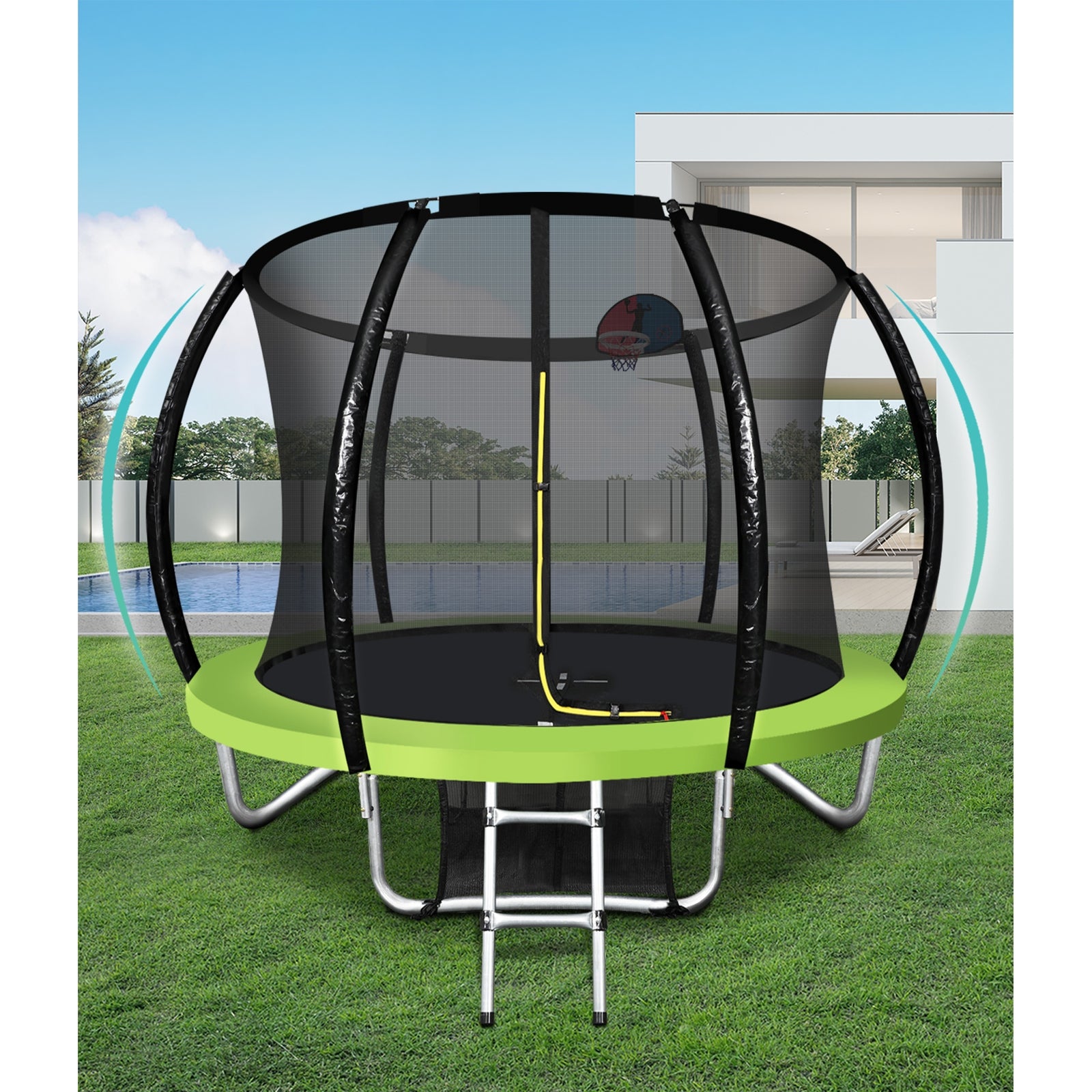 Mazam 10FT Round Spring Trampolines Kids Safety Net Enclosure w/ Basketball Set - Sunyee