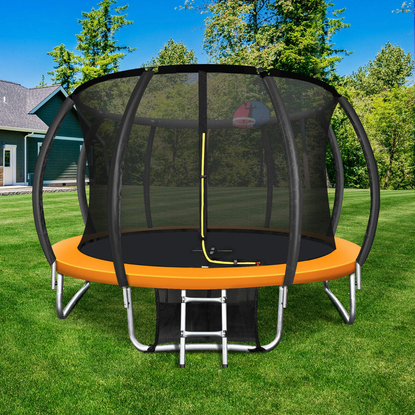 Mazam 10FT Trampoline Round Trampolines W/ Basketball Set Safety Net Outdoor Toy - Sunyee