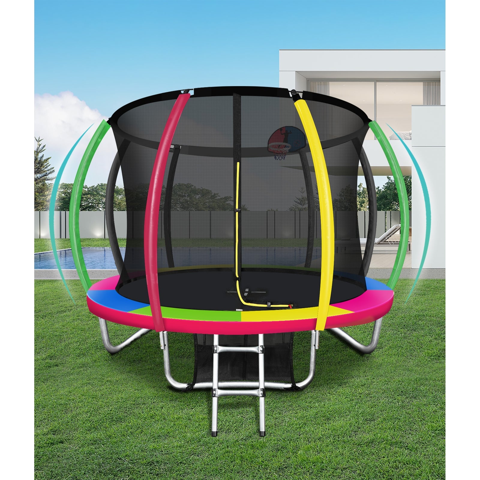 Mazam 10FT Trampoline Round Trampolines Kids Enclosure Safety Net Pad Outdoor - Sunyee