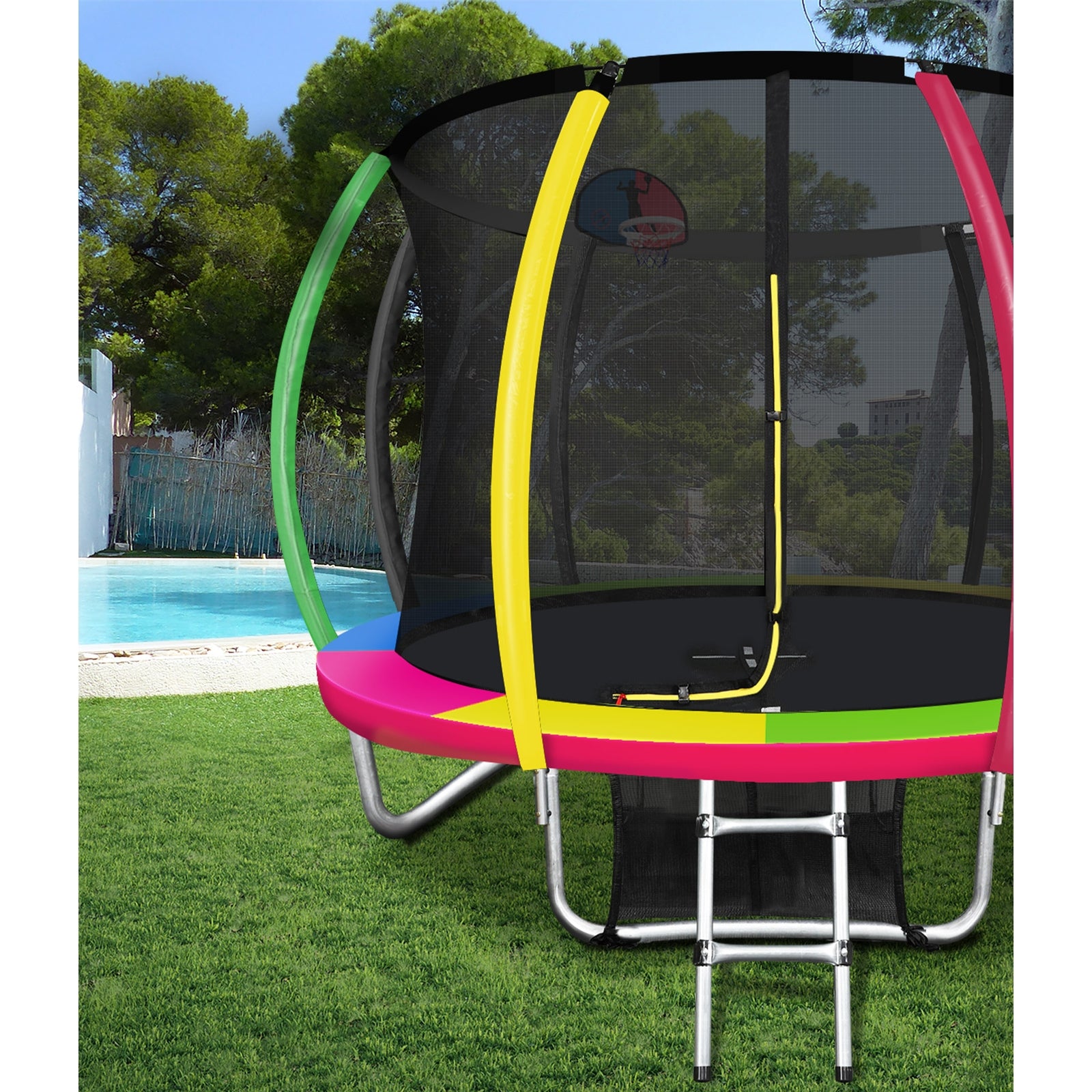 Mazam 10FT Trampoline Round Trampolines Kids Enclosure Safety Net Pad Outdoor - Sunyee