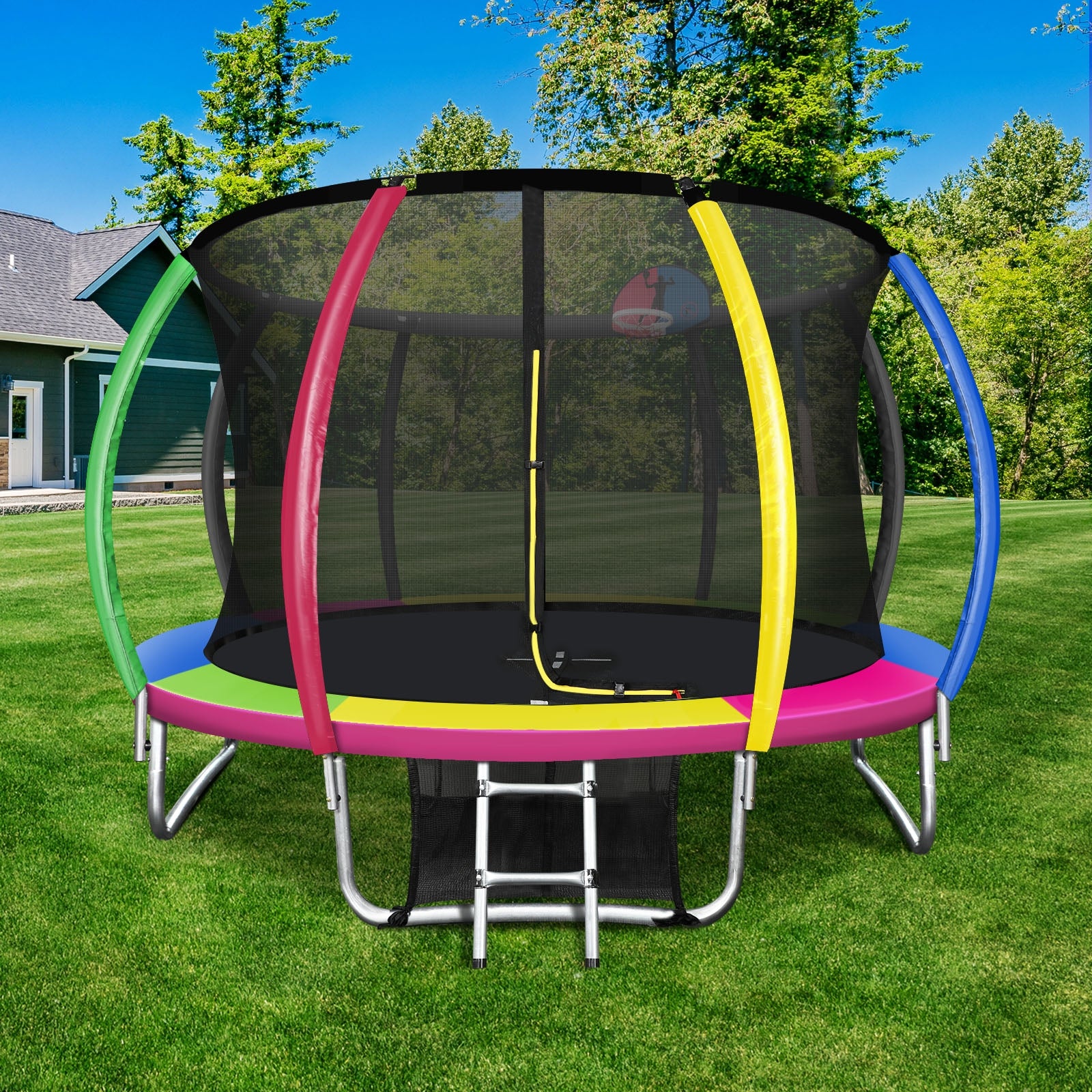 Mazam 10FT Trampoline Round Trampolines Kids Enclosure Safety Net Pad Outdoor - Sunyee