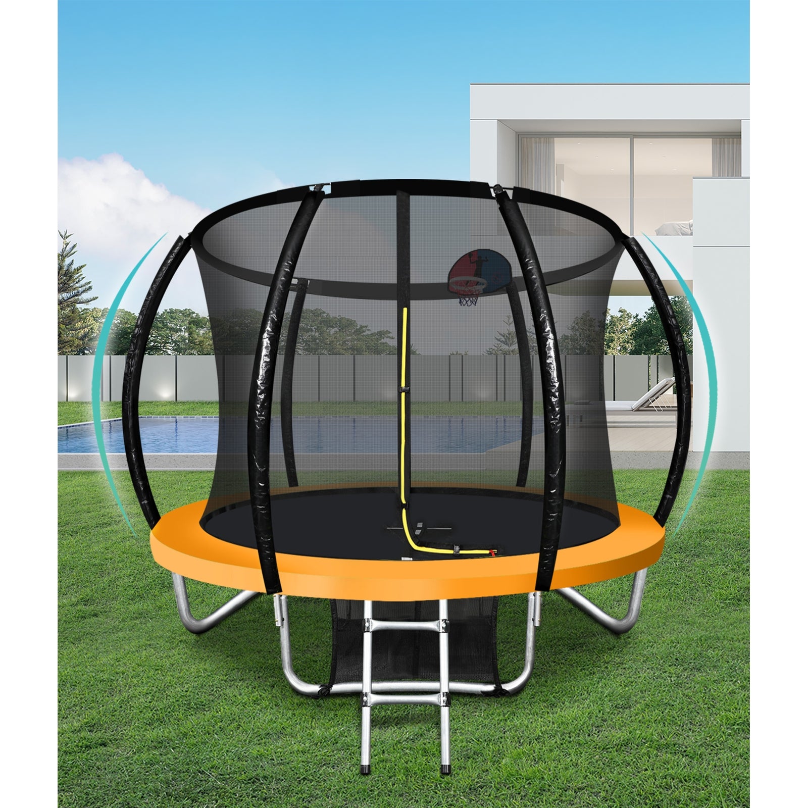 Mazam 12FT Trampoline Kids Round Trampolines Basketball set Safety Net Enclosure - Sunyee