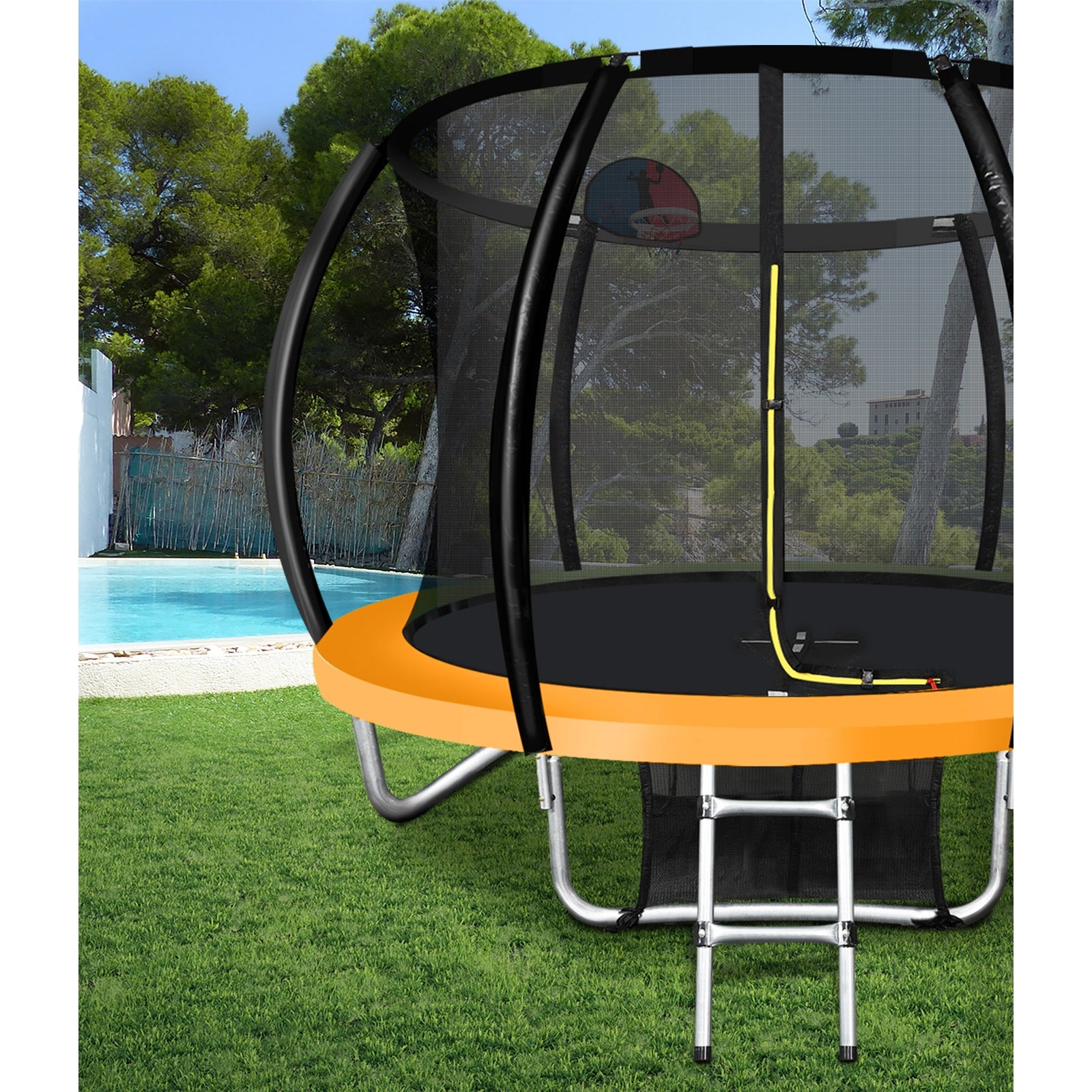 Mazam 12FT Trampoline Kids Round Trampolines Basketball set Safety Net Enclosure - Sunyee