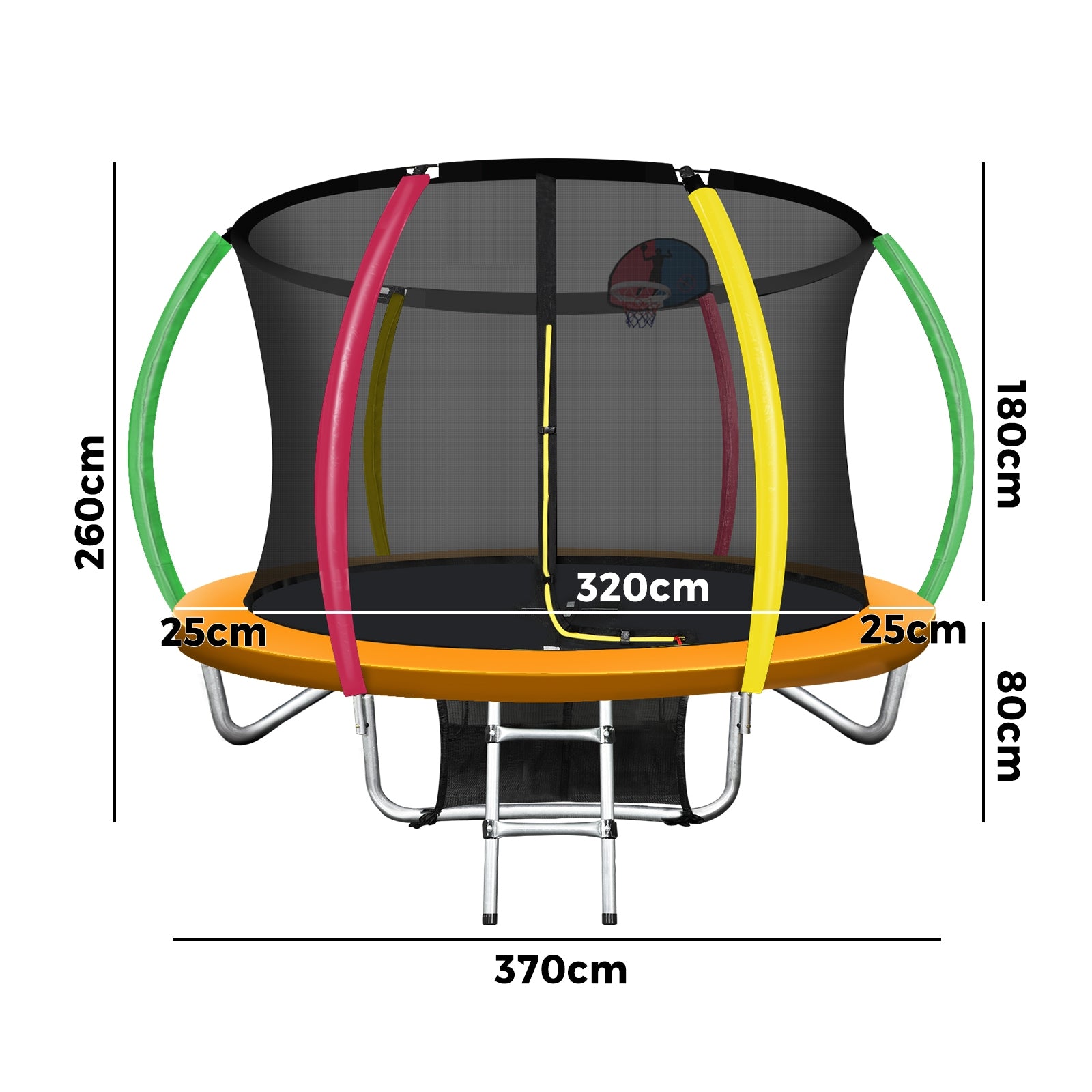 Mazam 12FT Rainbow Trampoline Spring Trampolines w/ Basketball Hoop Outdoor Toys - Sunyee