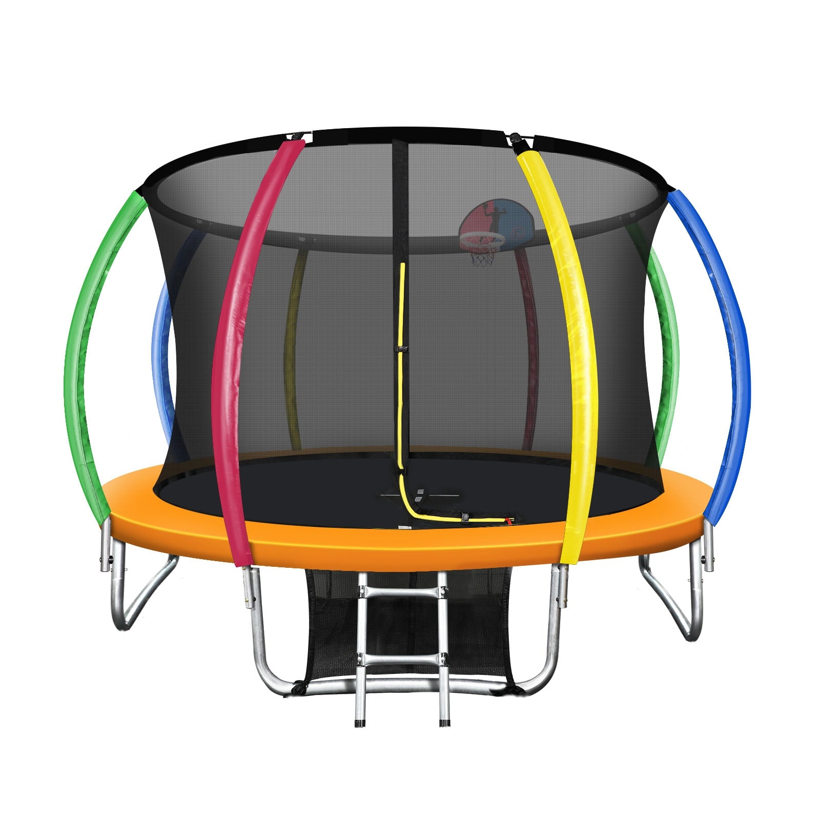 Mazam 12FT Rainbow Trampoline Spring Trampolines w/ Basketball Hoop Outdoor Toys - Sunyee