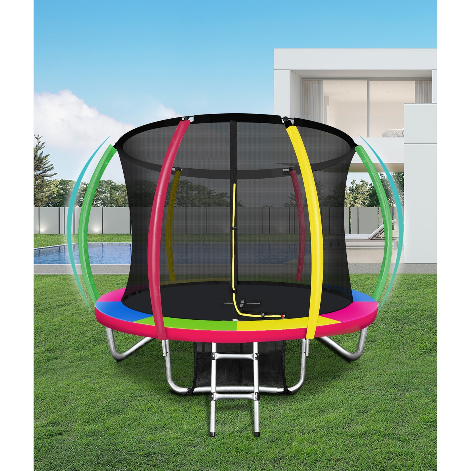 Mazam 8FT Trampoline Round Kids Trampolines Enclosure Outdoor Indoor Play Toys - Sunyee