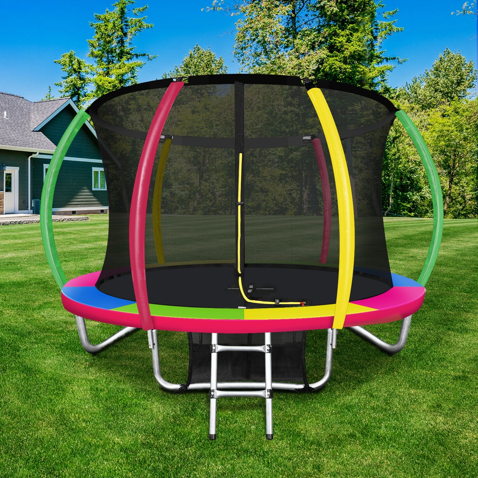 Mazam 8FT Trampoline Round Kids Trampolines Enclosure Outdoor Indoor Play Toys - Sunyee