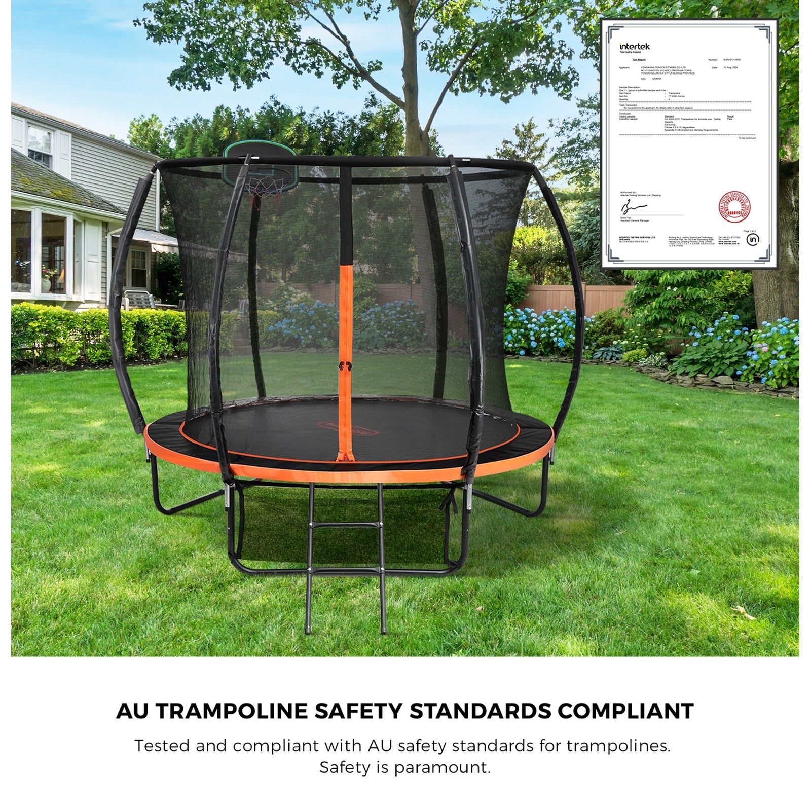 Mazam 10FT Trampoline Kids Tramplines Safety Net Basketball Set Ladder Round - Sunyee