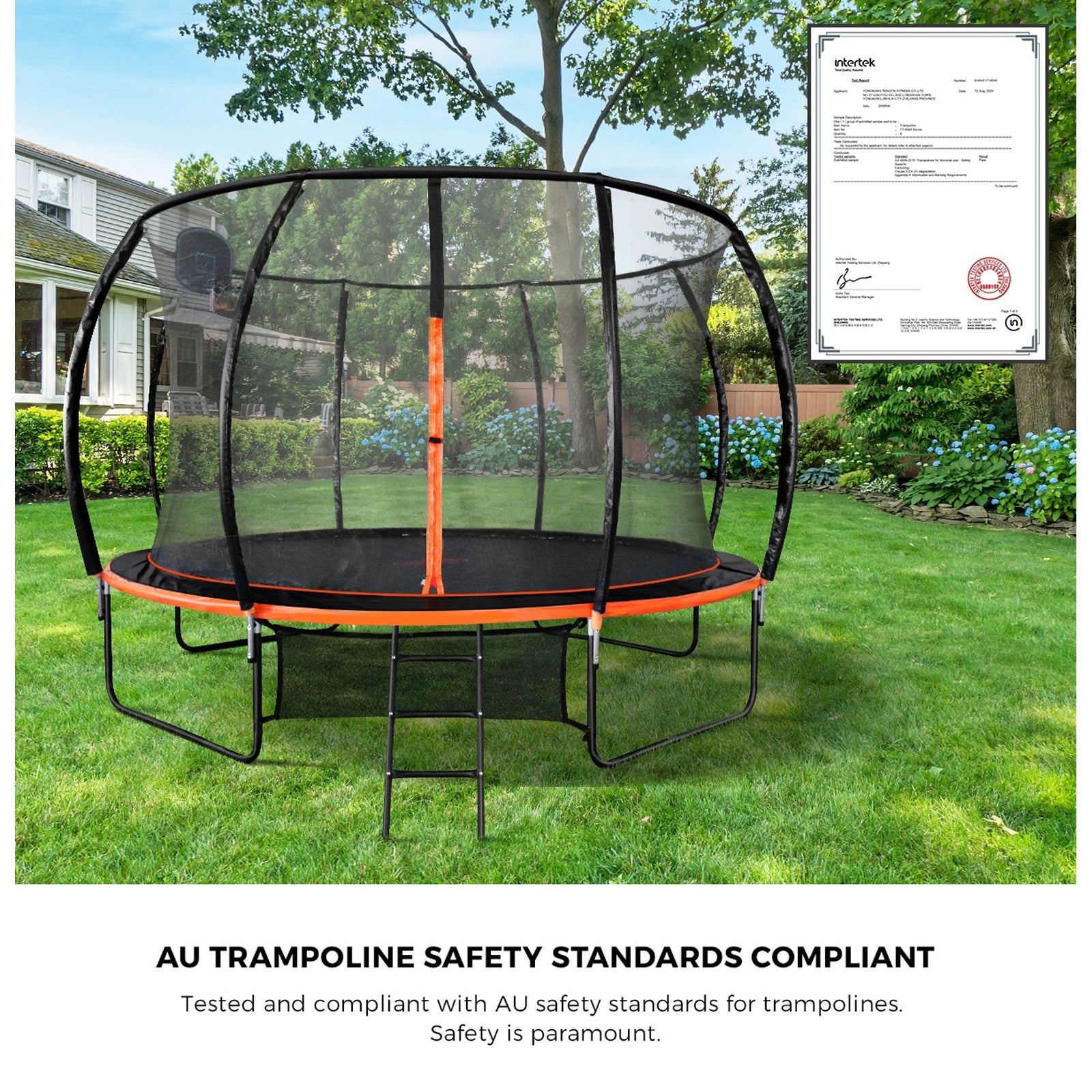Mazam 12FT Trampoline Kids Tramplines Safety Net Basketball Set Ladder Round - Sunyee