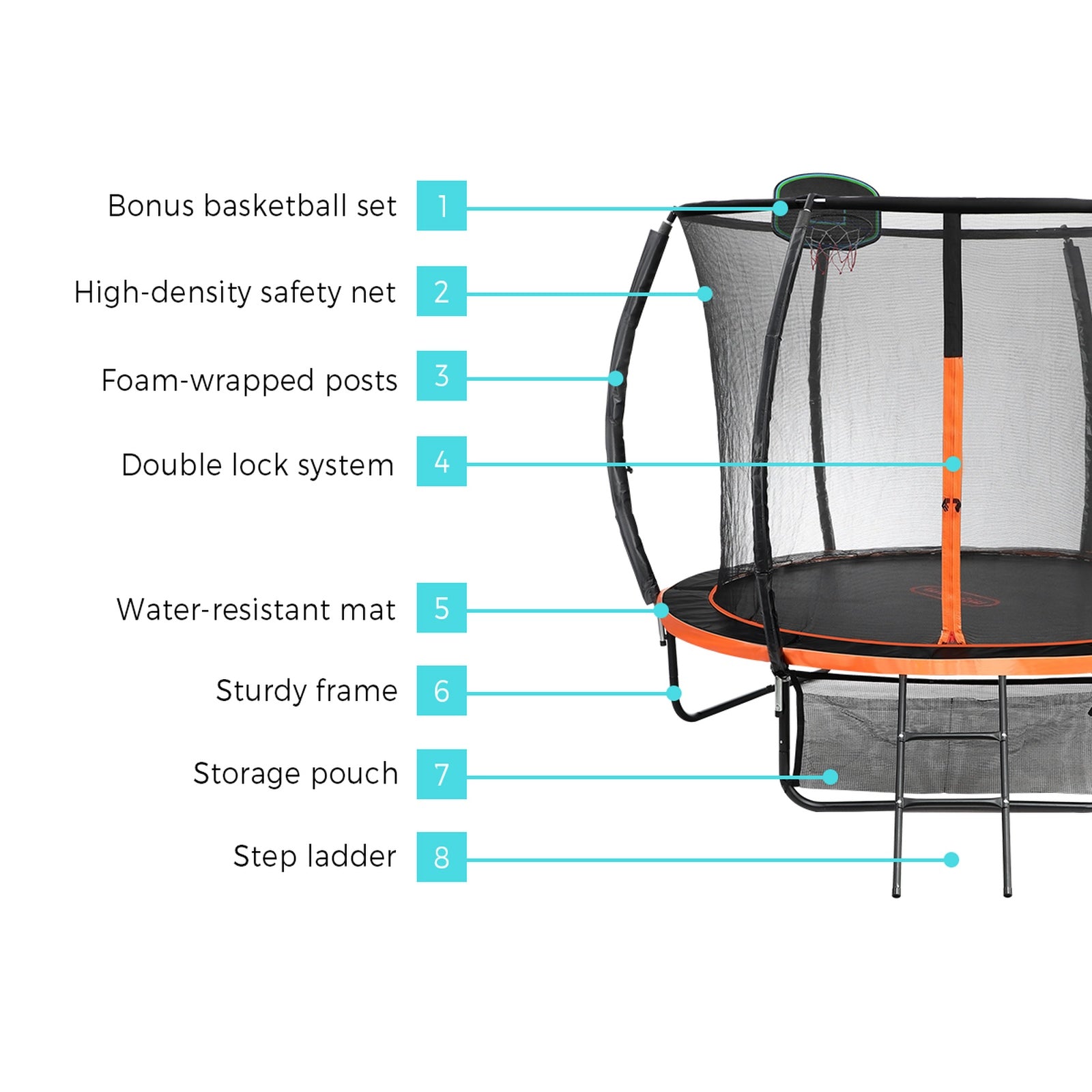 Mazam 12FT Trampoline Kids Tramplines Safety Net Basketball Set Ladder Round - Sunyee