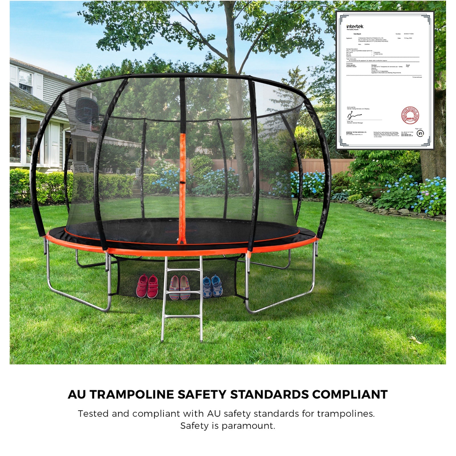 Mazam 14FT Kids Trampoline Safety Enclosure Net Basketball Set Ladder Round