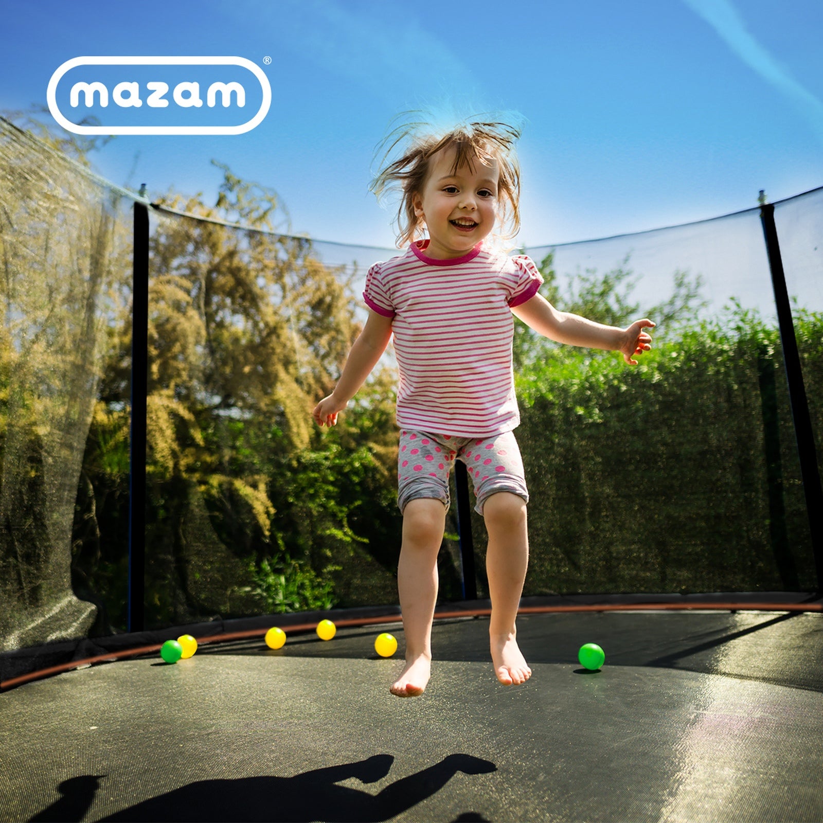 Mazam 14FT Kids Trampoline Safety Enclosure Net Basketball Set Ladder Round