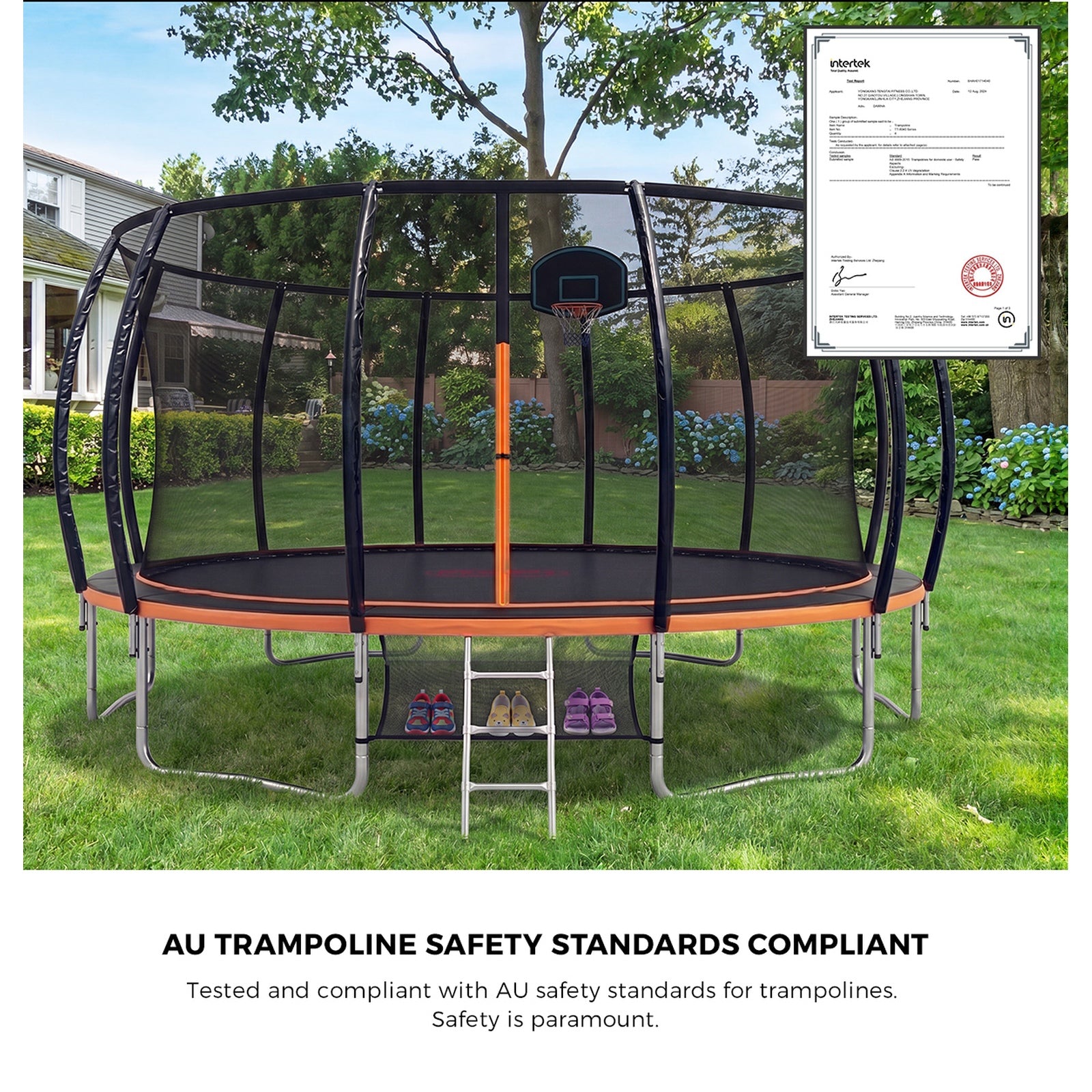 Mazam 16FT Kids Trampoline Safety Enclosure Net Basketball Set Ladder Round