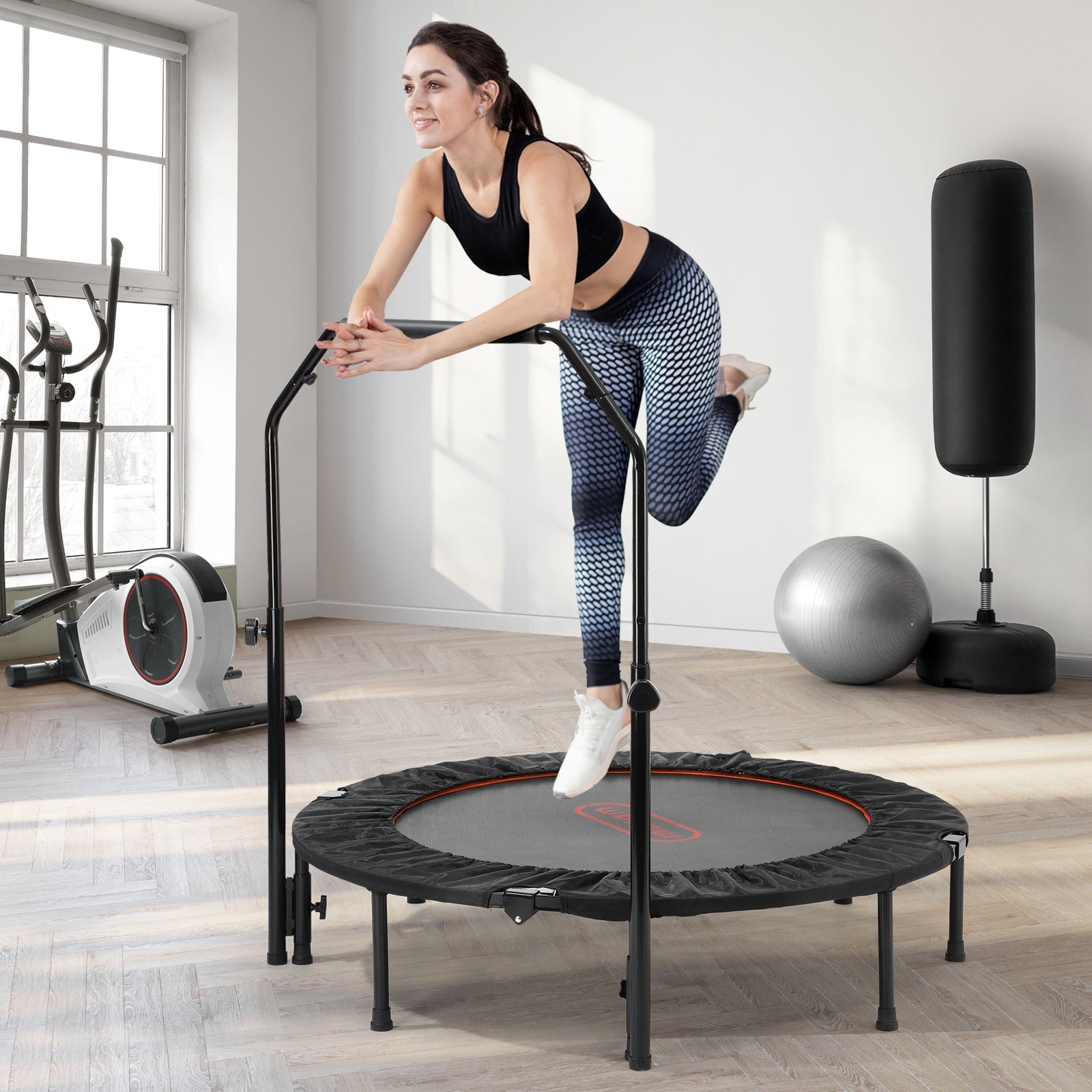 Mazam 48" Trampoline Round Fitness Rebounder Handrail Jumping Exercise Home Gym - Sunyee