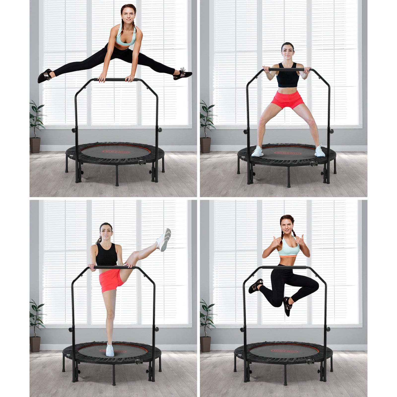 Mazam 48" Trampoline Round Fitness Rebounder Handrail Jumping Exercise Home Gym - Sunyee