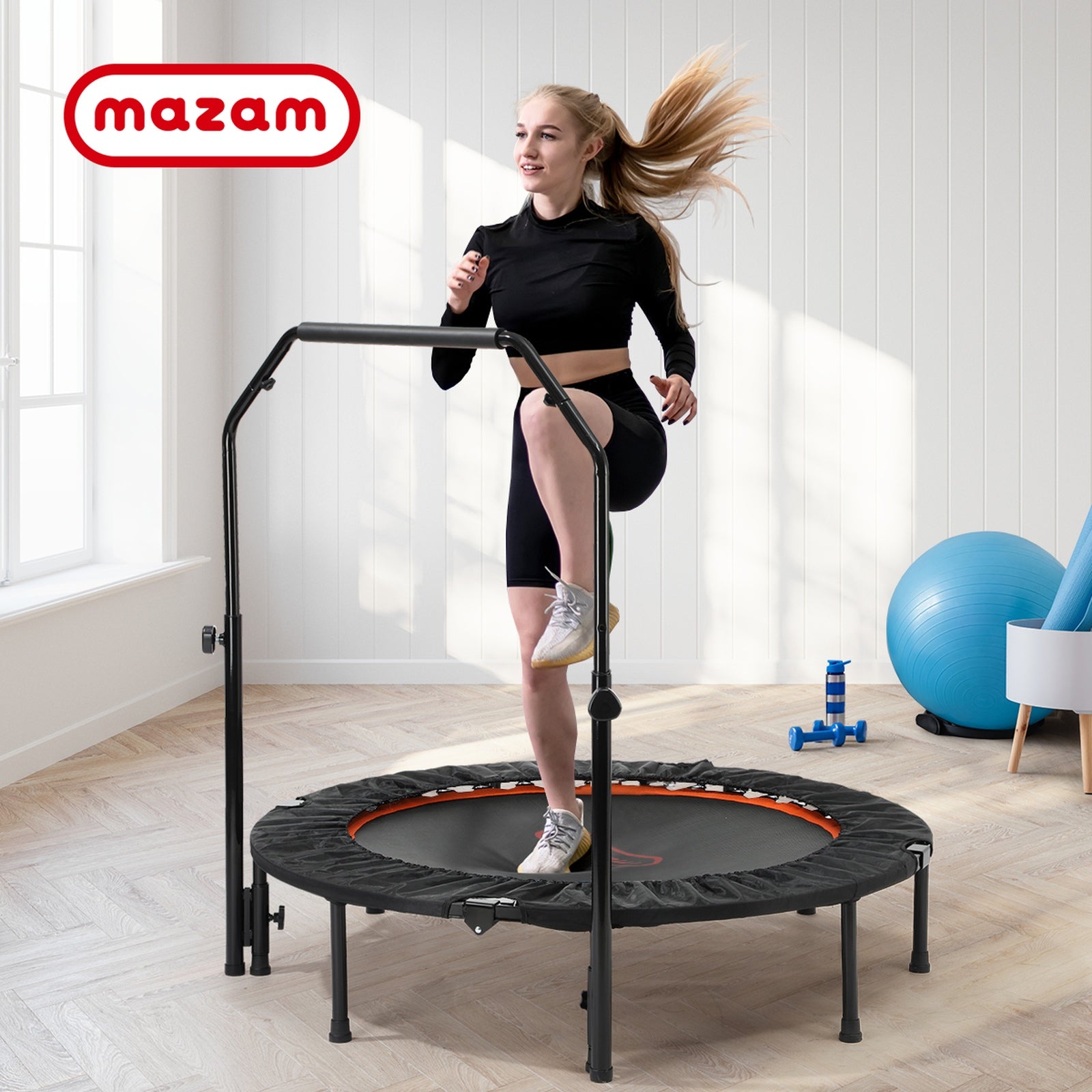 Mazam 48" Trampoline Round Fitness Rebounder Handrail Jumping Exercise Home Gym - Sunyee