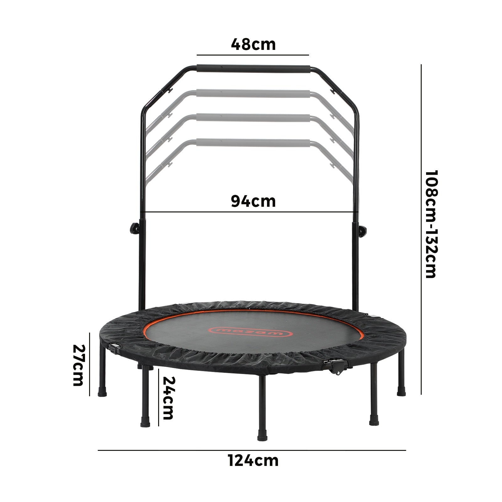 Mazam 48" Trampoline Round Fitness Rebounder Handrail Jumping Exercise Home Gym - Sunyee