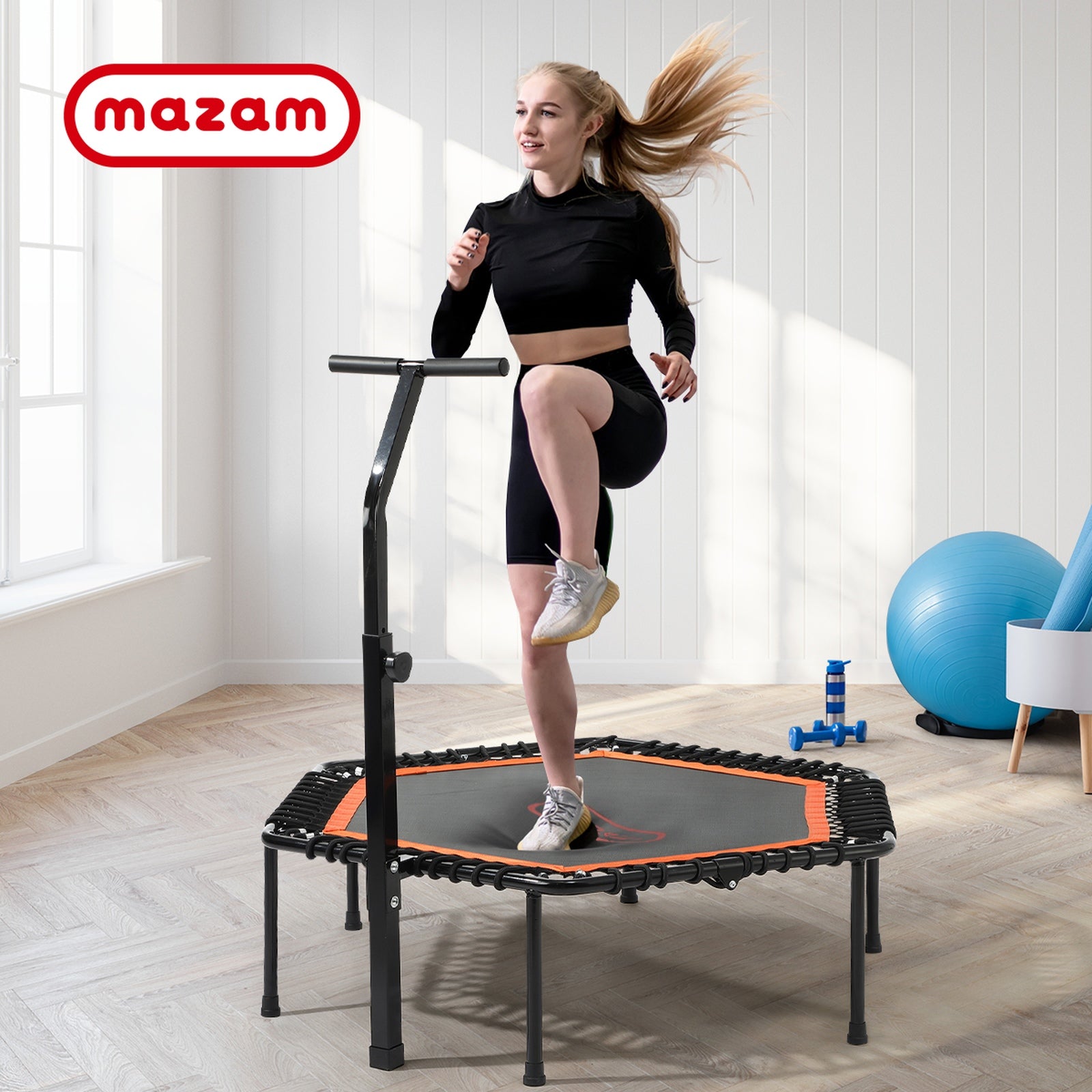 Mazam Trampoline Rebounder Jumping Exercise Fitness Adjustable Handrail 50 Inch - Sunyee