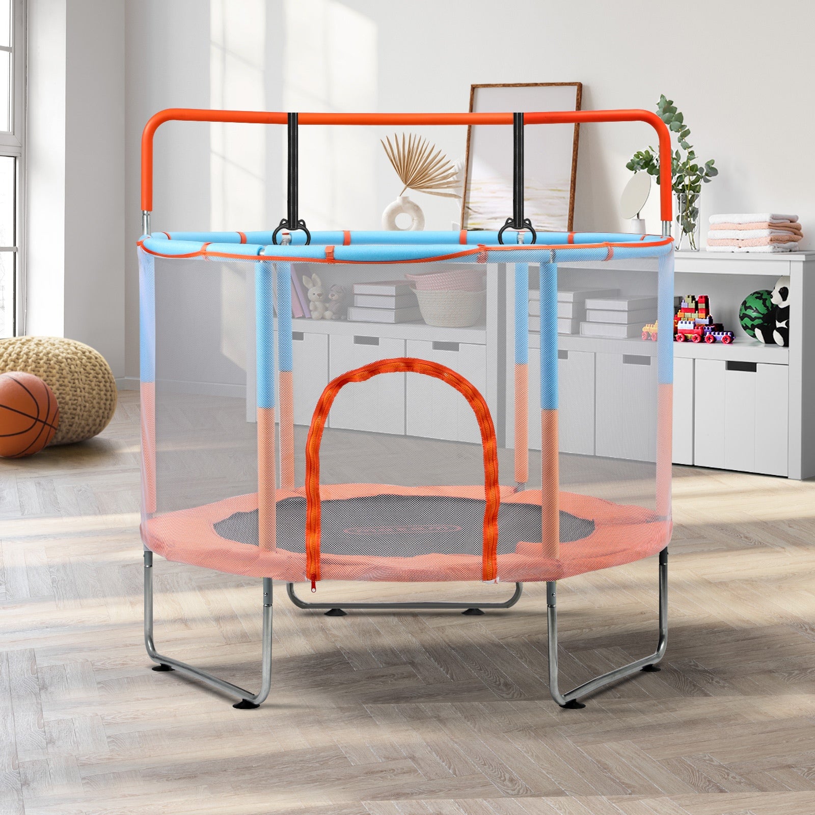 Mazam 60 Inch Trampoline Kids Trampolines Enclosure Safety Net Horizontal Bar - Sunyee