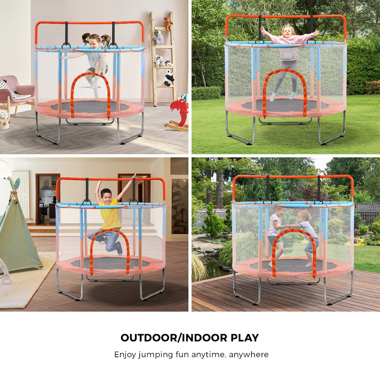 Mazam 60 Inch Trampoline Kids Trampolines Enclosure Safety Net Horizontal Bar - Sunyee