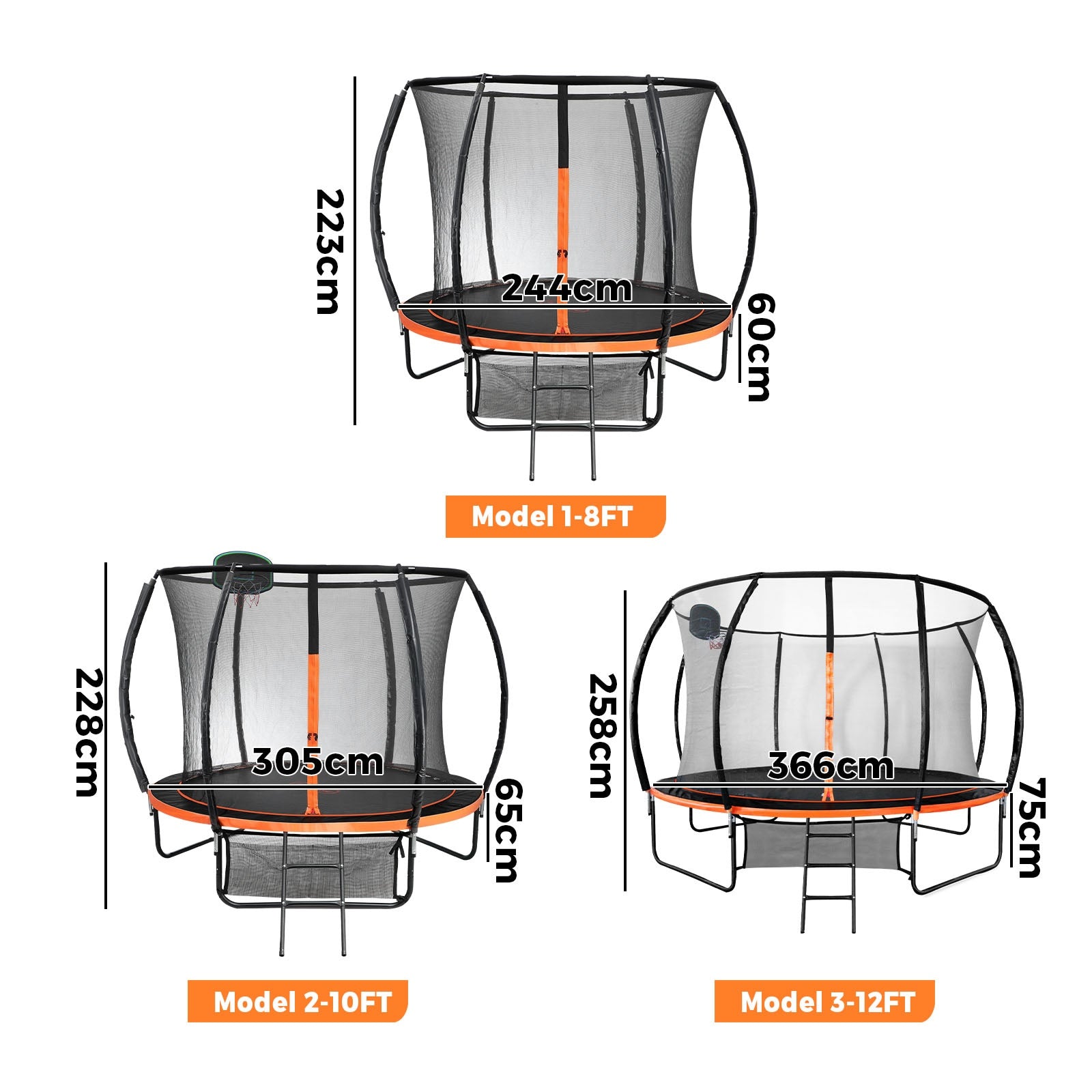Mazam 8FT 10FT 12FT Rebounder Trampoline Round Safety Net Ladder Basket for Kids - Sunyee