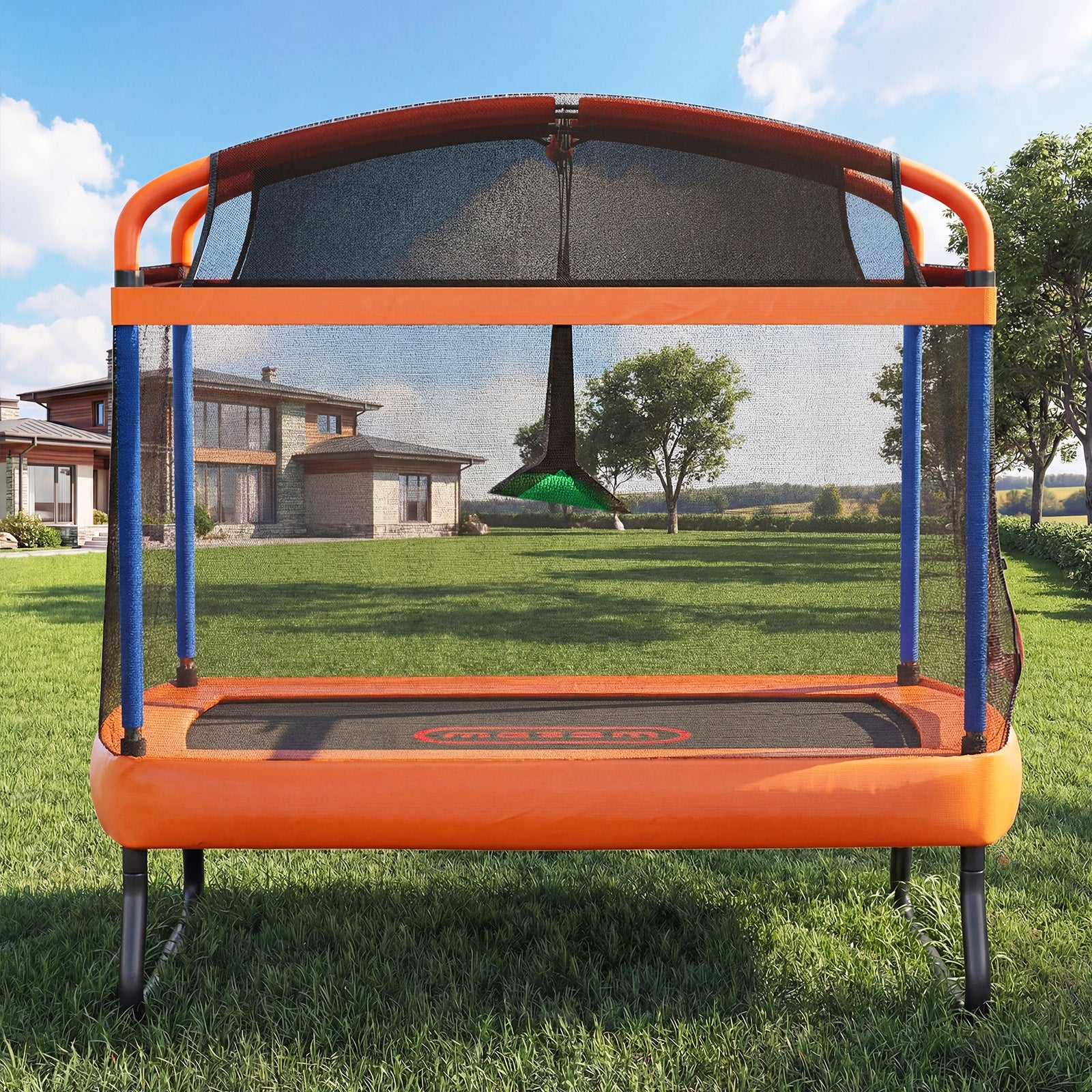 Mazam 6FT Kids Jumping Trampoline with Swing Bar Rectangular Safety Enclosure - Sunyee