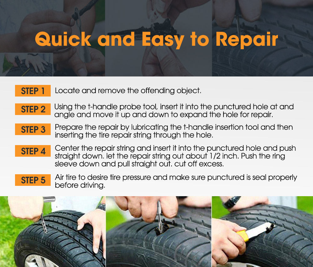 67PCS Tyre Puncture Repair Recovery Kit Heavy Duty 4WD Offroad Plugs Tubeless - Sunyee