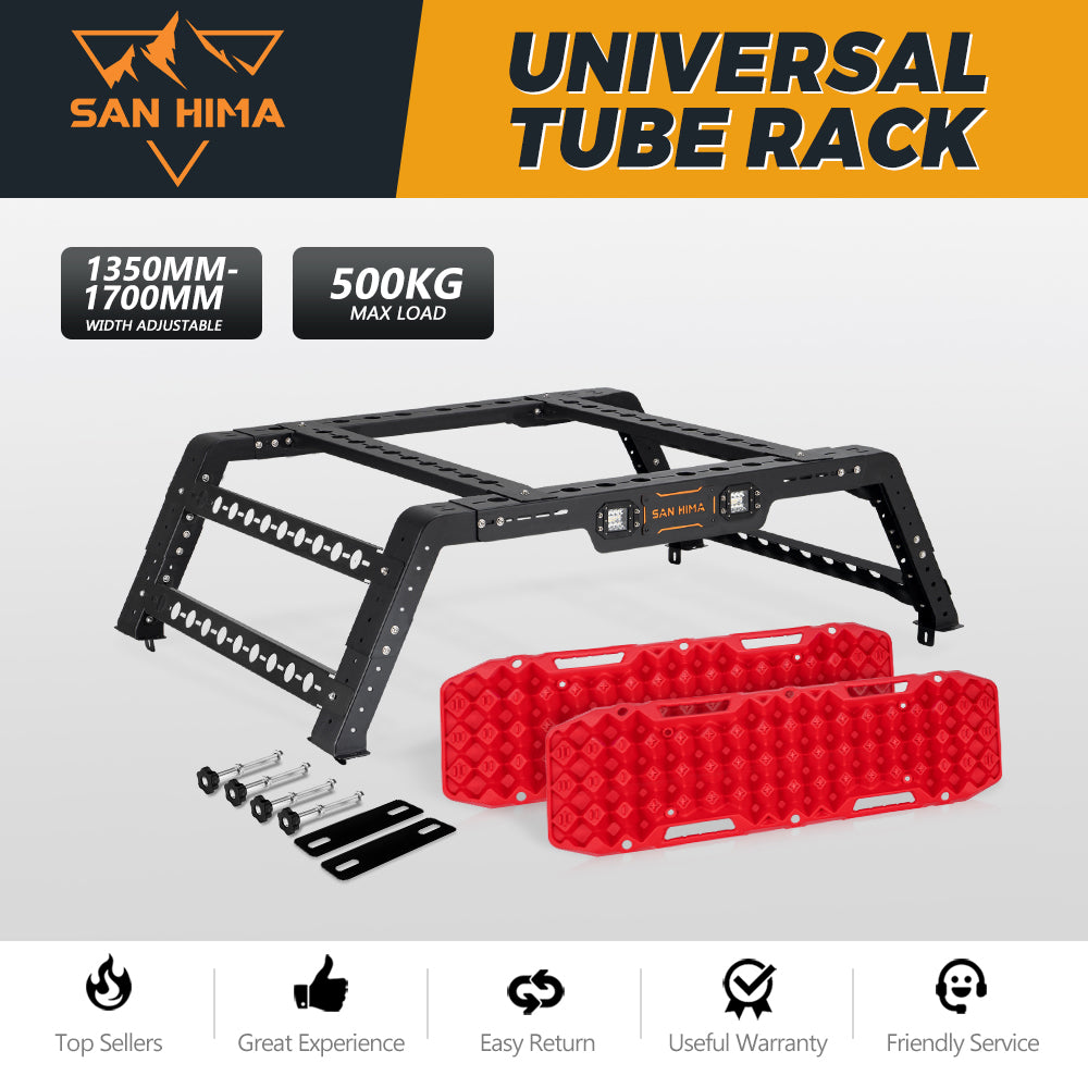 San Hima Universal Ute Tub Rack 3mm Steel + Pair Recovery Tracks Board Red - Sunyee