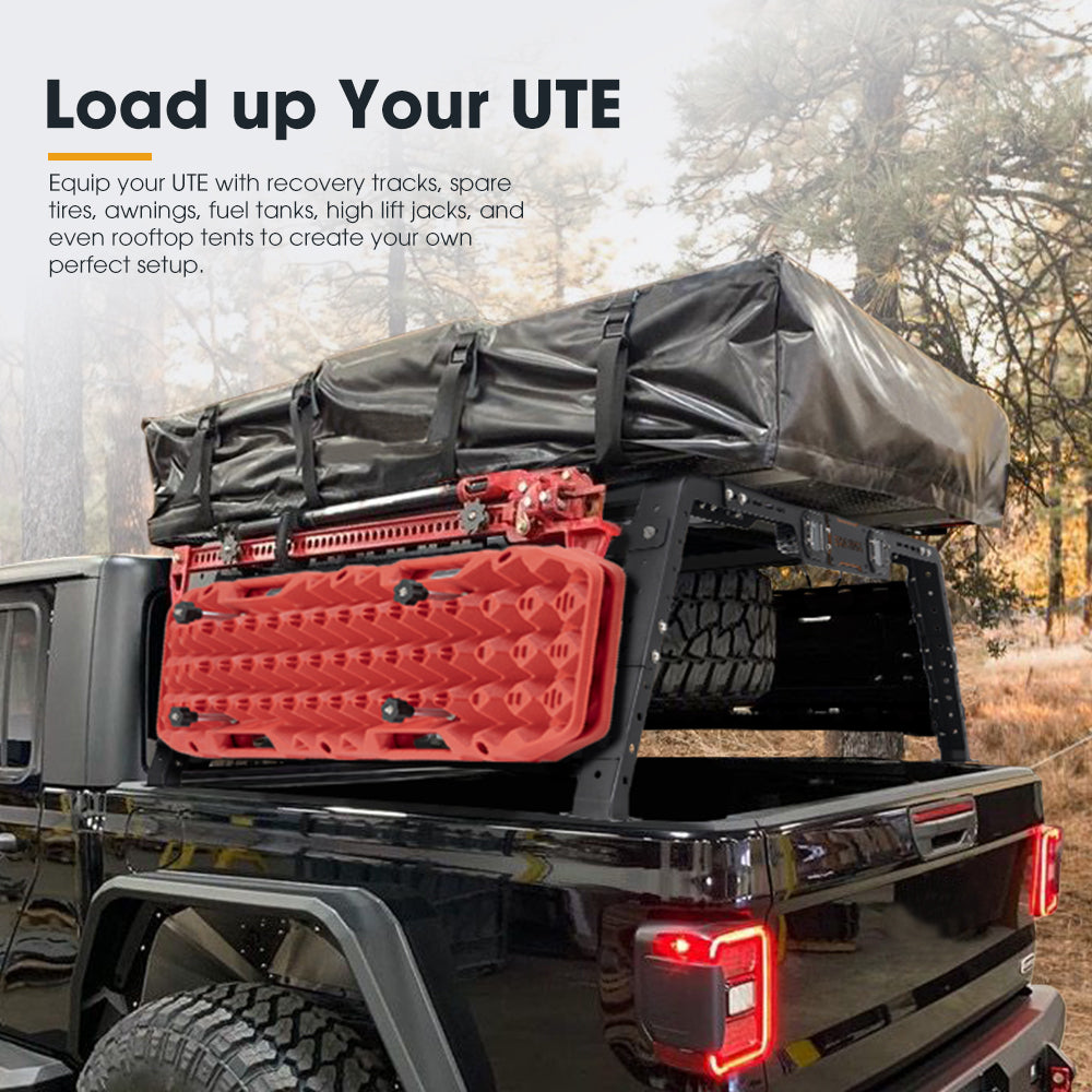 San Hima Universal Ute Tub Rack 3mm Steel + Pair Recovery Tracks Board Red - Sunyee