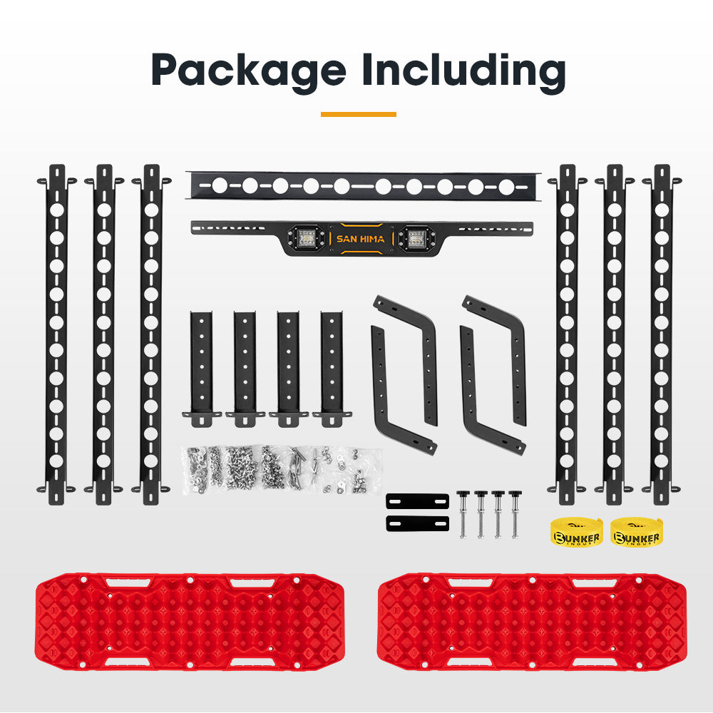 San Hima Universal Ute Tub Rack 3mm Steel + Pair Recovery Tracks Board Red - Sunyee