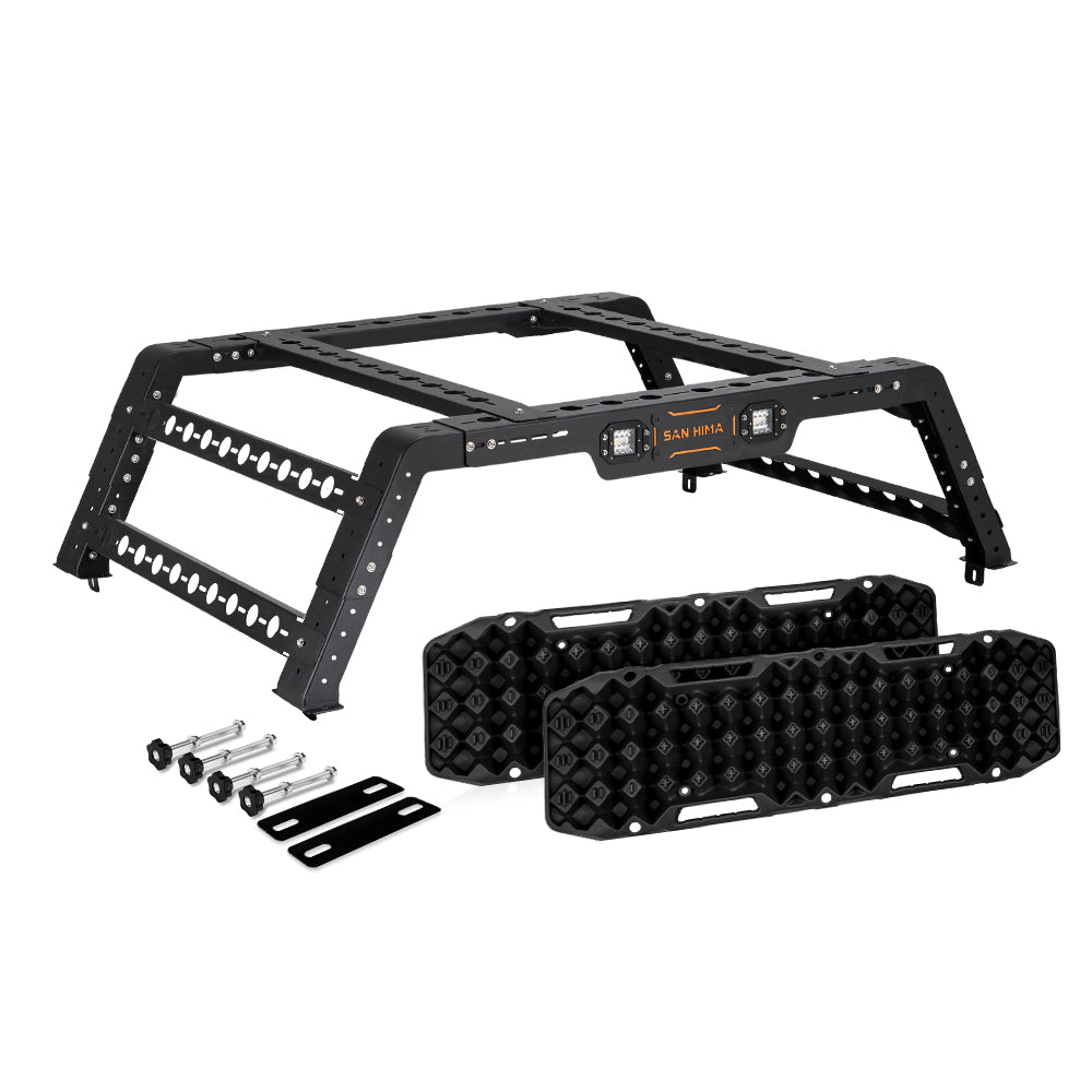 San Hima Universal Ute Tub Rack 3mm Steel + Pair Recovery Tracks Board Black - Sunyee