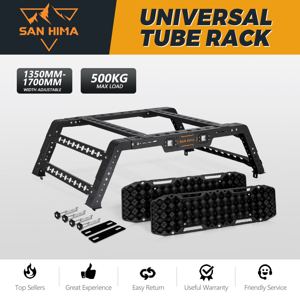 San Hima Universal Ute Tub Rack 3mm Steel + Pair Recovery Tracks Board Black - Sunyee