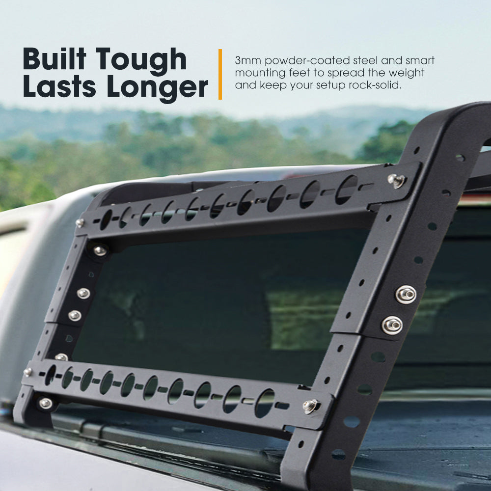 San Hima Universal Ute Tub Rack 3mm Steel + Pair Recovery Tracks Board Black - Sunyee