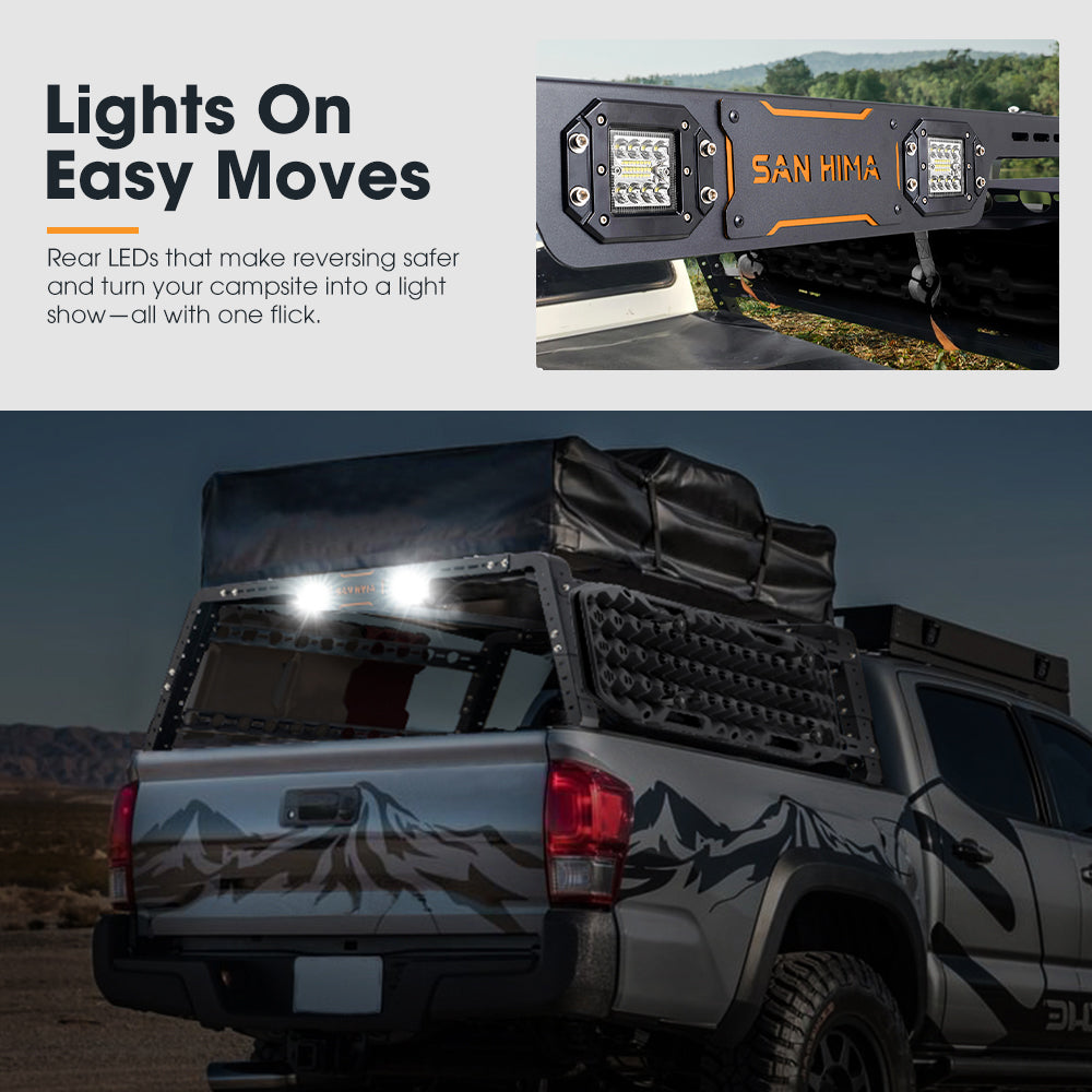 San Hima Universal Ute Tub Rack 3mm Steel + Pair Recovery Tracks Board Black - Sunyee