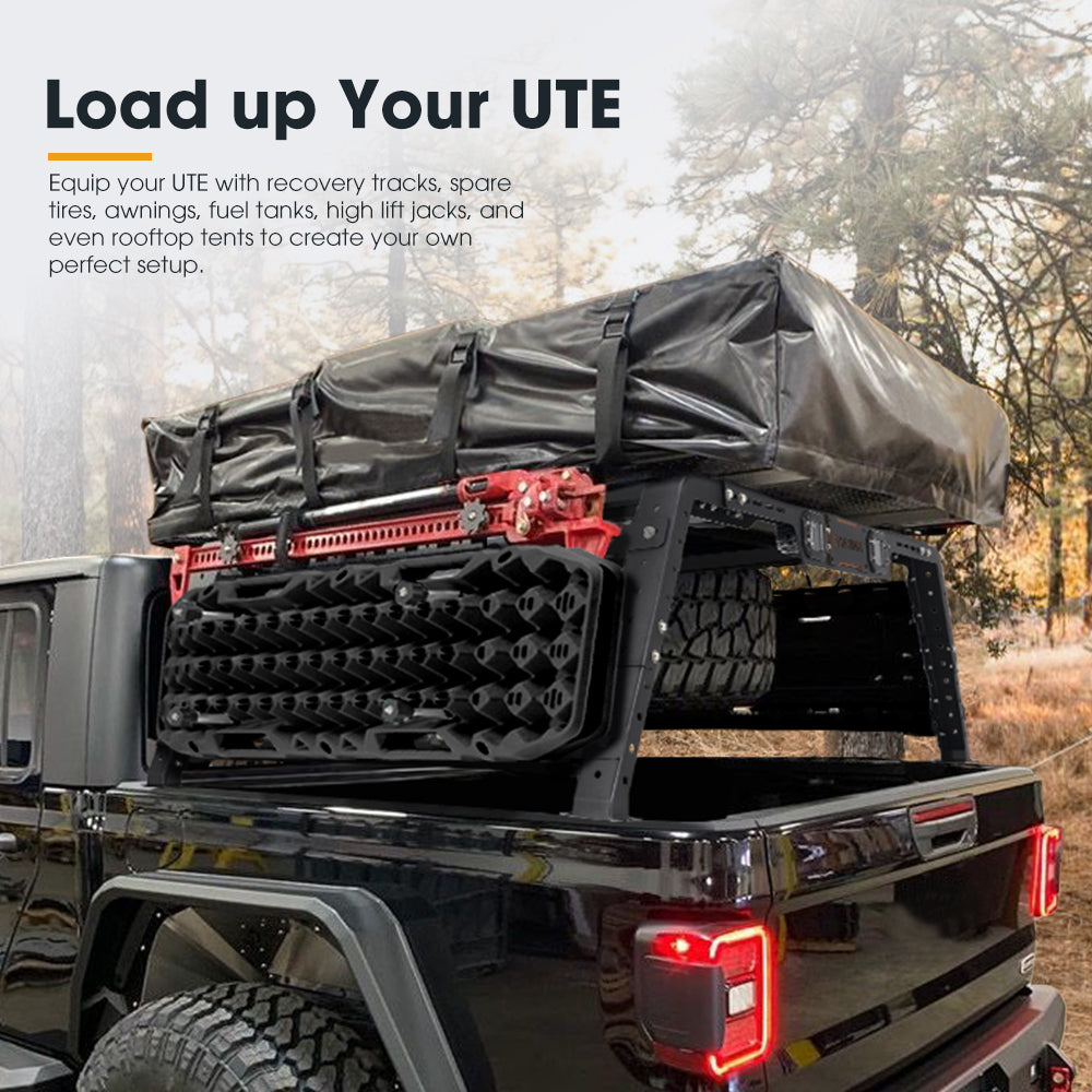 San Hima Universal Ute Tub Rack 3mm Steel + Pair Recovery Tracks Board Black - Sunyee