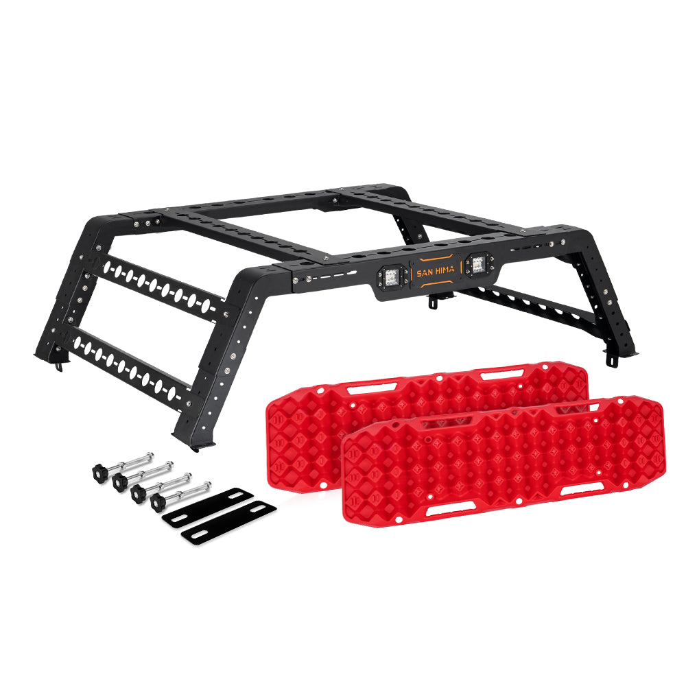 San Hima Universal Ute Tub Rack 3mm Steel + Pair Recovery Tracks Board Red - Sunyee
