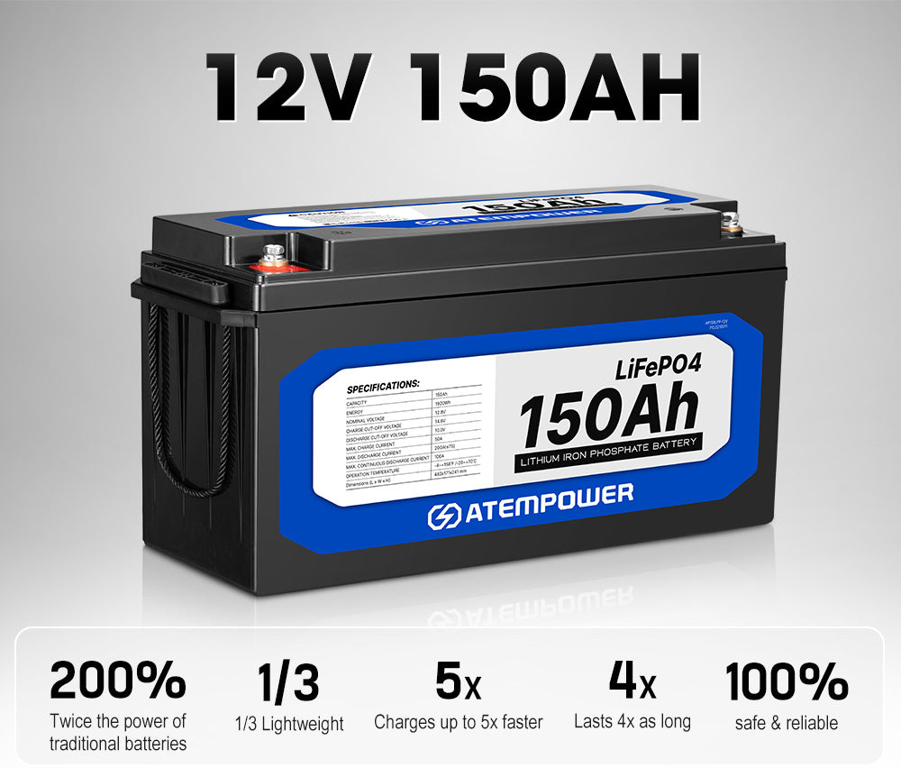 12V 150Ah Lithium Battery LiFePO4 Phosphate Deep Cycle Rechargeable Replace AGM - Sunyee