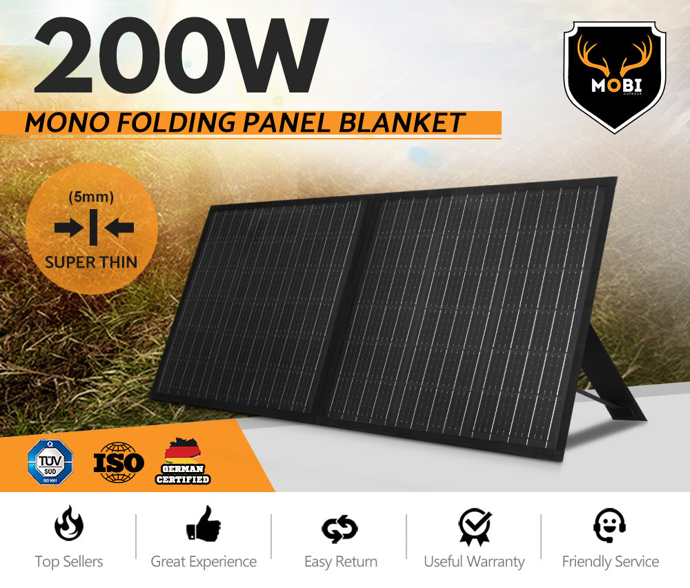 MOBI 200W Solar Blanket Mono Portable Folding Solar Panel Kit 12V Battery Charge - Sunyee
