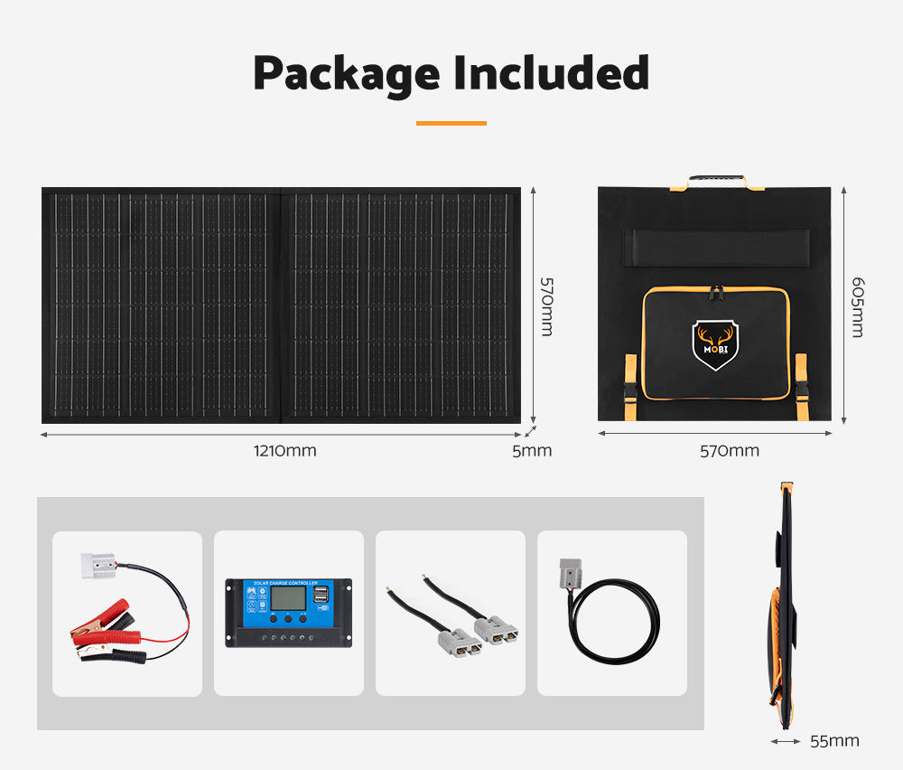 MOBI 200W Solar Blanket Mono Portable Folding Solar Panel Kit 12V Battery Charge - Sunyee