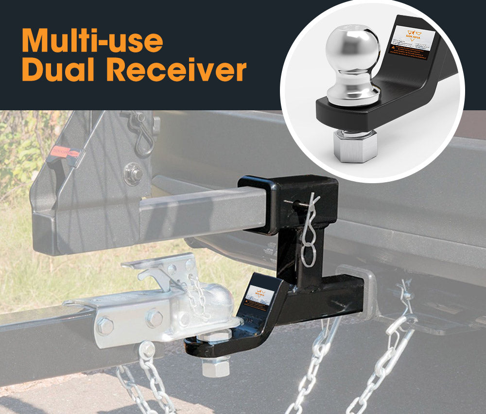 Dual Hitch Ball Mount Tongue Multi Use 2" Tow Bar Trailer Camper Bike Rack 4WD - Sunyee