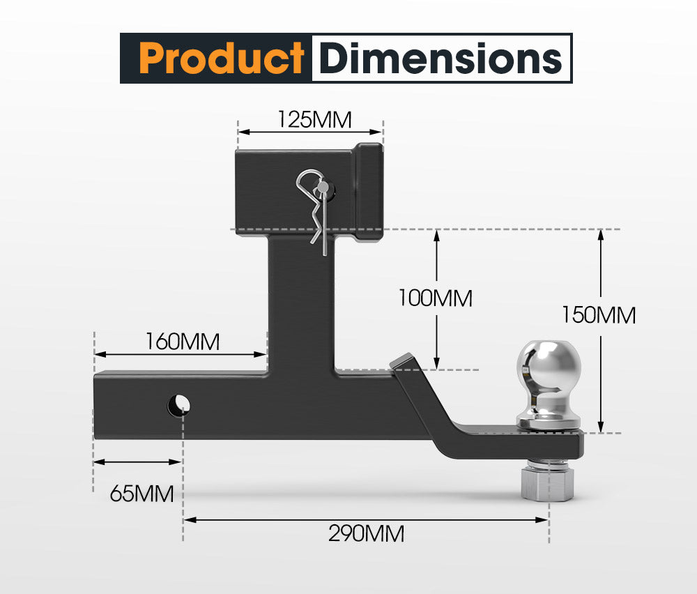 Dual Hitch Ball Mount Tongue Multi Use 2" Tow Bar Trailer Camper Bike Rack 4WD - Sunyee