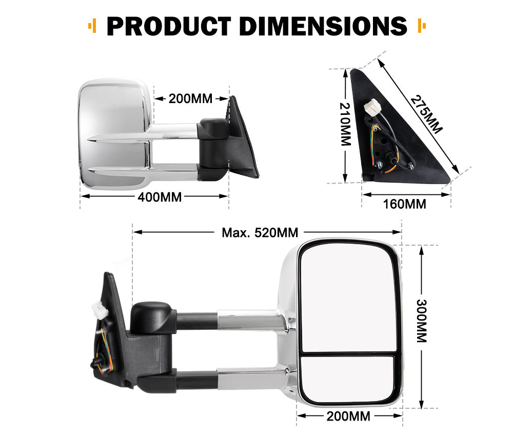 San Hima Extendable Towing Mirrors Gen1 For Toyota Landcruiser 100 Series 1998-2007 - Sunyee