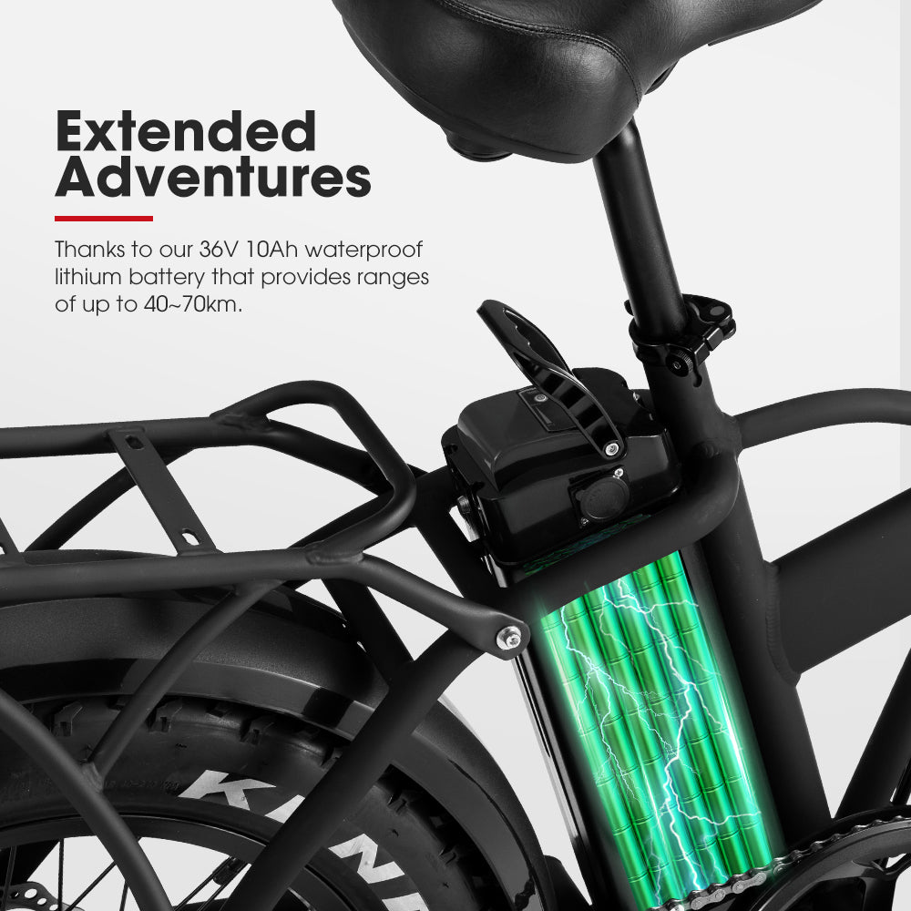 VOR 20 inch Folding Electric Bike 250W Brushless Shimano 7 Speed 4 inch Fat Tires Black - Sunyee