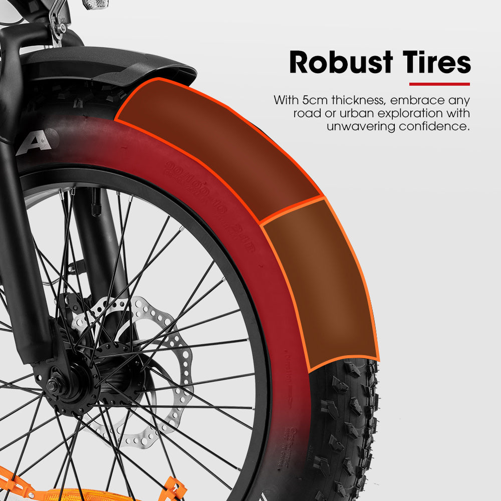 VOR 20 inch Folding Electric Bike 250W Brushless Shimano 7 Speed 4 inch Fat Tires Black - Sunyee