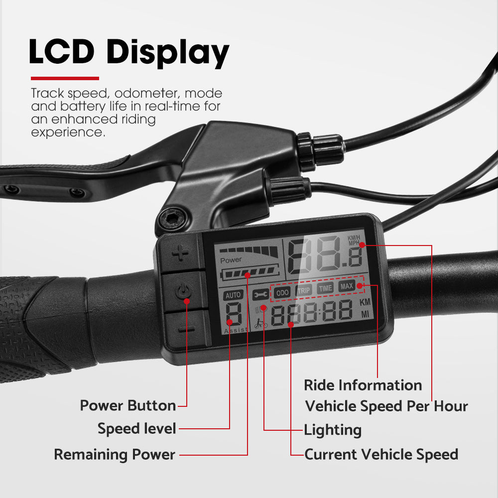 VOR 20 inch Folding Electric Bike 250W Brushless Shimano 7 Speed 4 inch Fat Tires Black - Sunyee