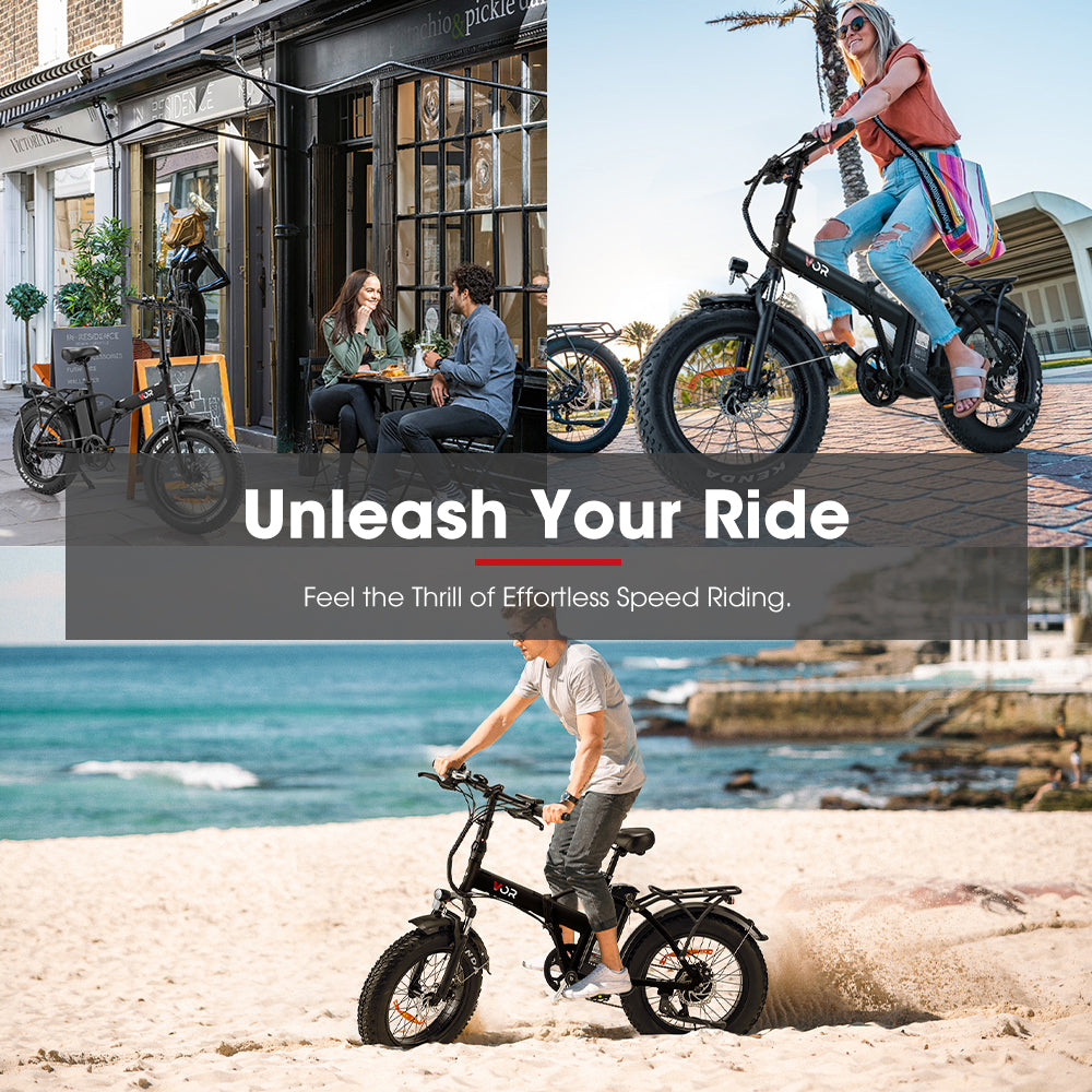 VOR 20 inch Folding Electric Bike 250W Brushless Shimano 7 Speed 4 inch Fat Tires Black - Sunyee