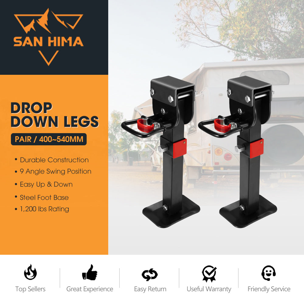 2x 400mm Drop Down Corner Legs W/Handle Steel Base 1200LBS Caravan Camper Trailer - Sunyee