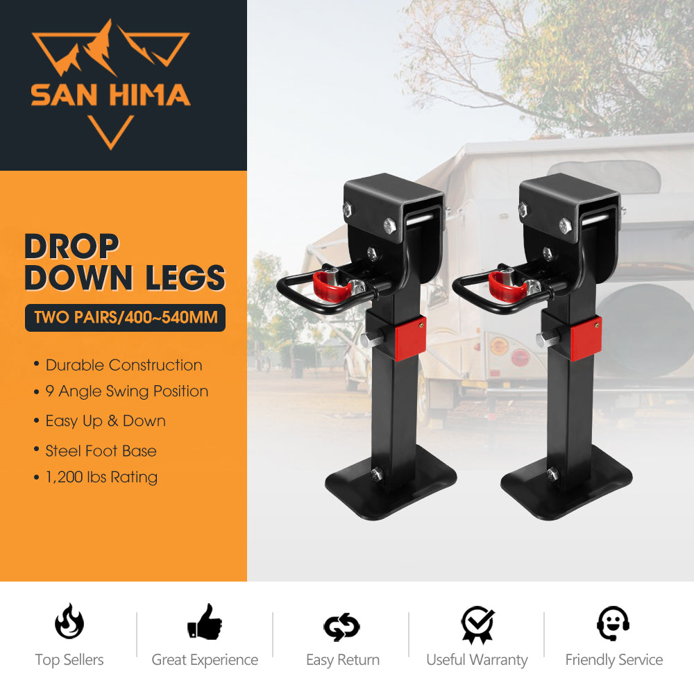 4x 400mm Drop Down Corner Legs 1200LBS Steel Base Caravan Camper Trailer W/Handle - Sunyee
